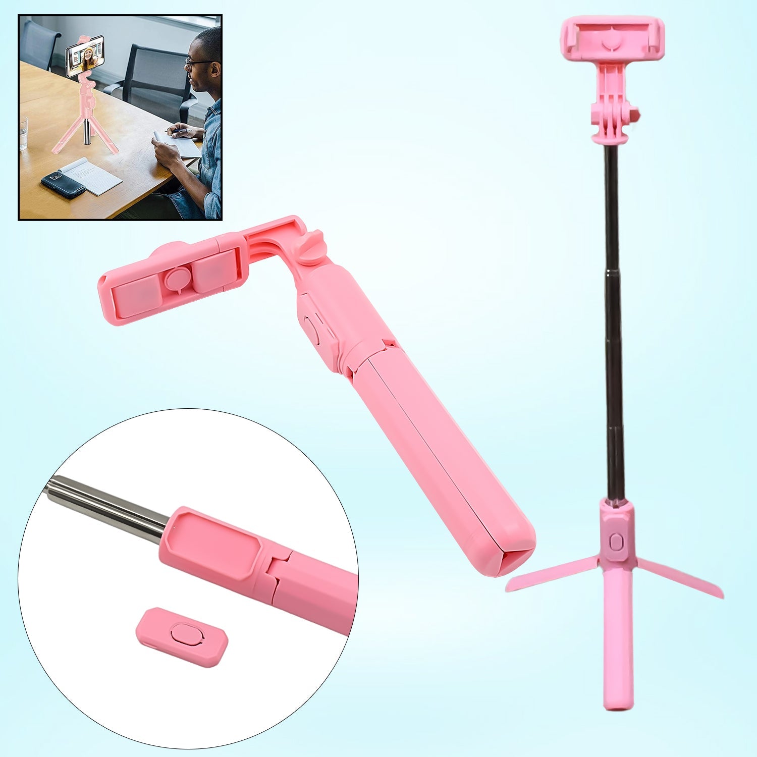 Portable Foldable Selfie Stick with Remote Control, 3-Axis Tripod Hand Stabilizer for Smartphones, TikTok Vlog YouTuber Video Recording (1 Pc) - Bhavnagar Deodap