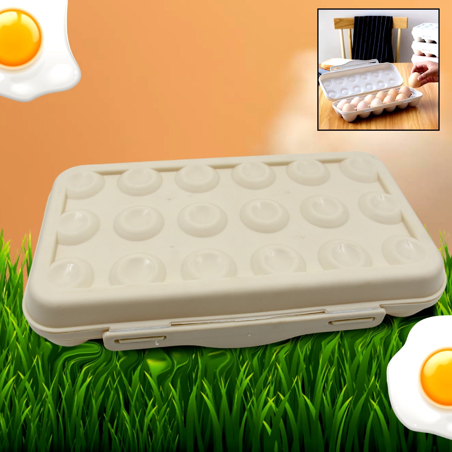 18 Grid Egg Holder Storage, Shock-Proof Egg Container with Buckle, Egg Carrier, Egg Tray, Egg Shelter, Effective Full Seal, Egg House use for Fridge, Camping, Kitchen - Bhavnagar Deodap