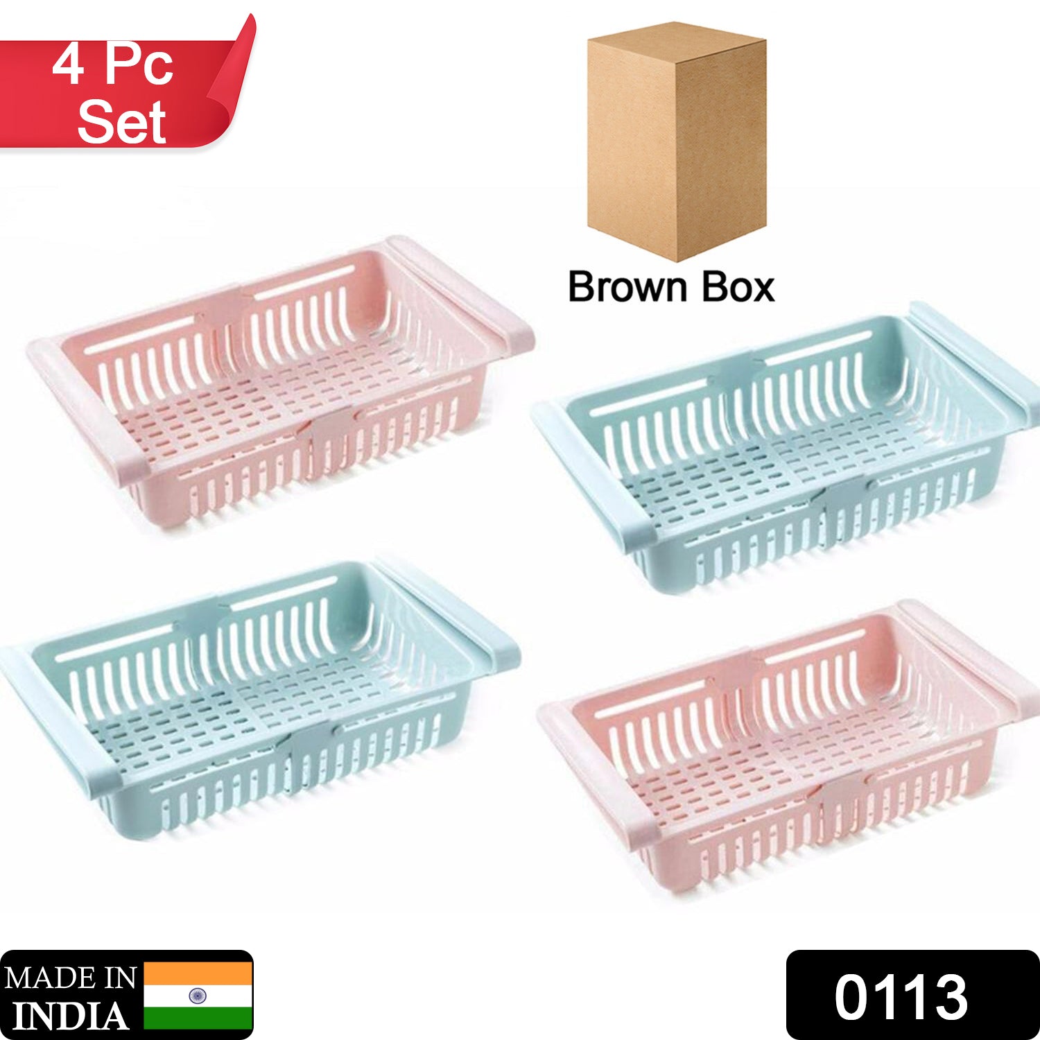 Fridge Organizer Drawer - Adjustable Fridge Storage Basket ( 4pc Set ) - Bhavnagar Deodap