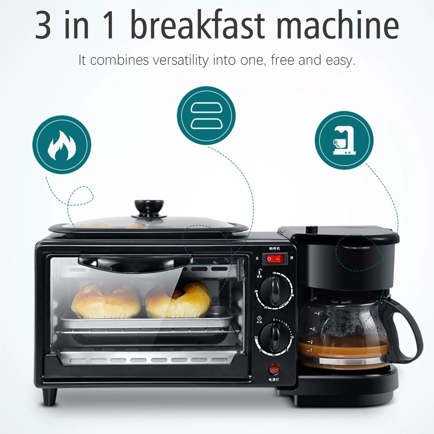 3 in 1 Breakfast Maker Portable Toaster Oven, Grill Pan & Coffee Maker Full Breakfast Ready at One Go - Bhavnagar Deodap