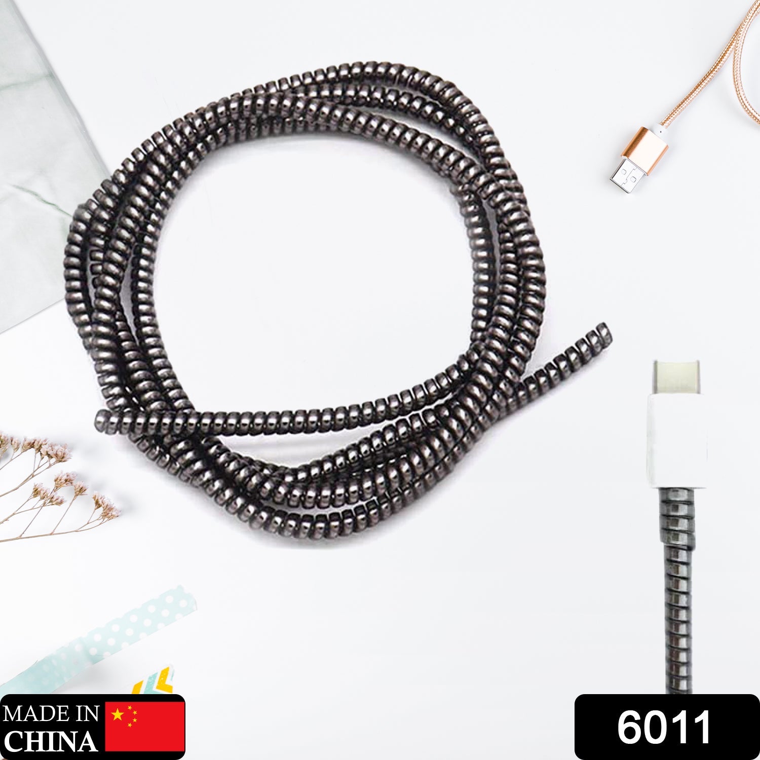 Metallic Finish Cable Spiral Protector / Wire Repair / Pet Cord Protector / Headphone Saver, Cable Wrap / Cover for Mac Charging Cable - Bhavnagar Deodap