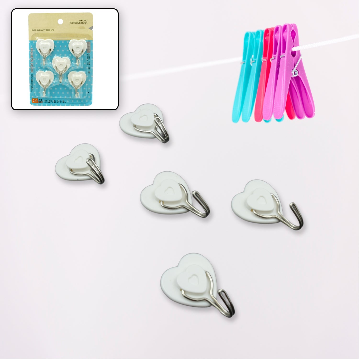 Multipurpose Strong Hook Self-Adhesive hooks for wall Heavy Plastic Hook, Sticky Hook Household For Home , Decorative Hooks, Bathroom & All Type Wall Use Hook , Suitable for Bathroom, Kitchen, Office (5 Pc Set) - Bhavnagar Deodap