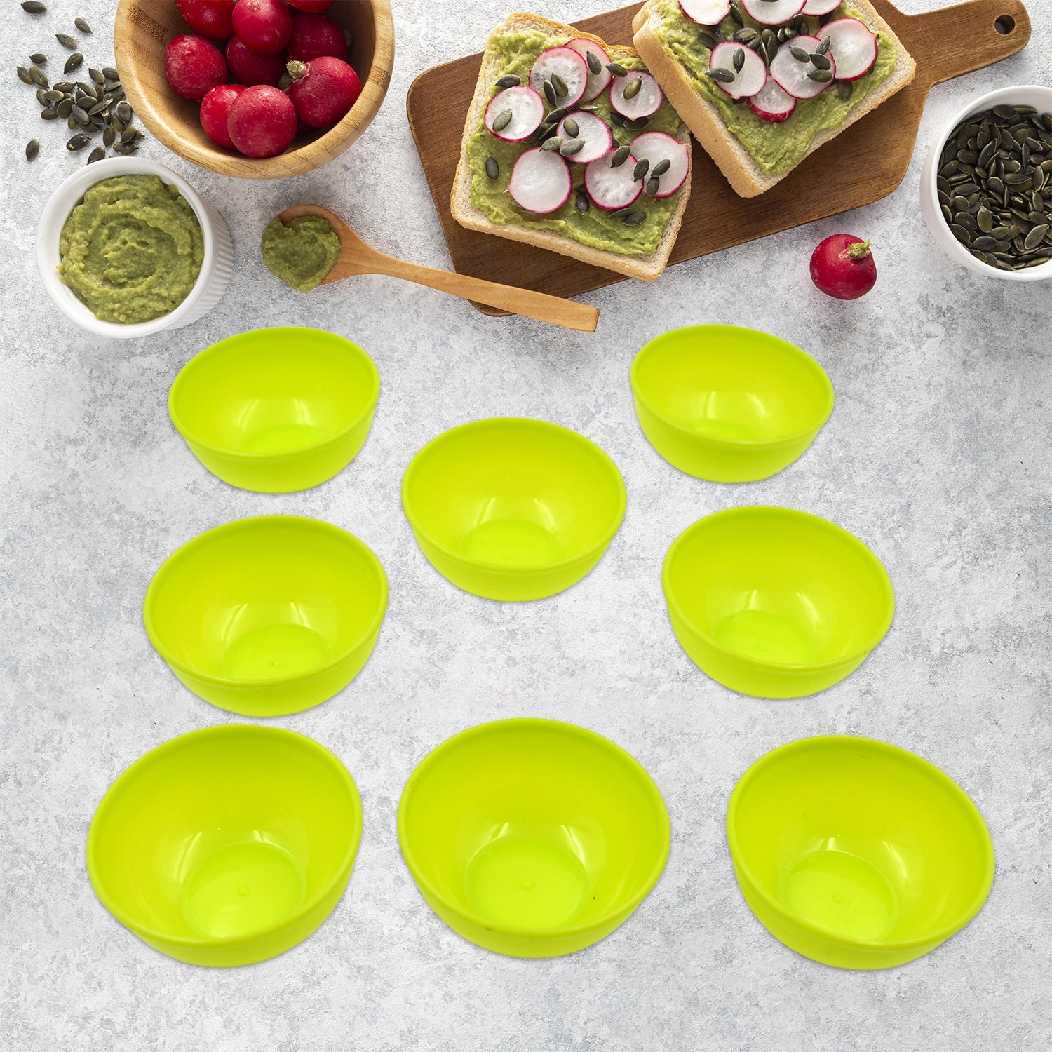 Multipurpose Small Round Plastic Bowl / Katori, Microwave Safe Reusable Lightweight Bowl, Dishwasher Safe Chutney Bowl (8 Pcs Set) - Bhavnagar Deodap