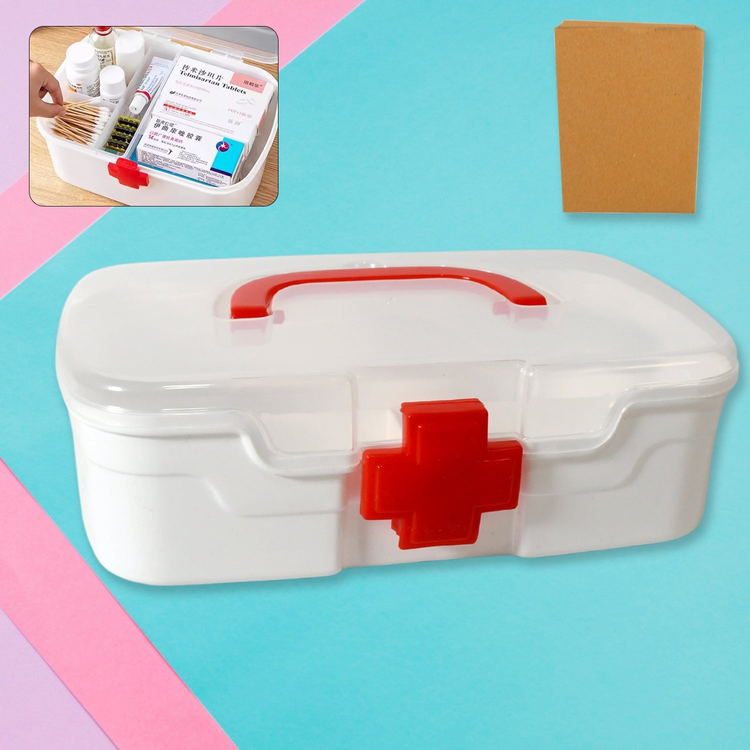 Medical Box, 1 Piece, Indoor Outdoor Medical Utility, Medicine Storage Box, Detachable Tray Medical Box Multi Purpose Regular Medicine, First Aid Box with Handle & Transparent Lid - Bhavnagar Deodap