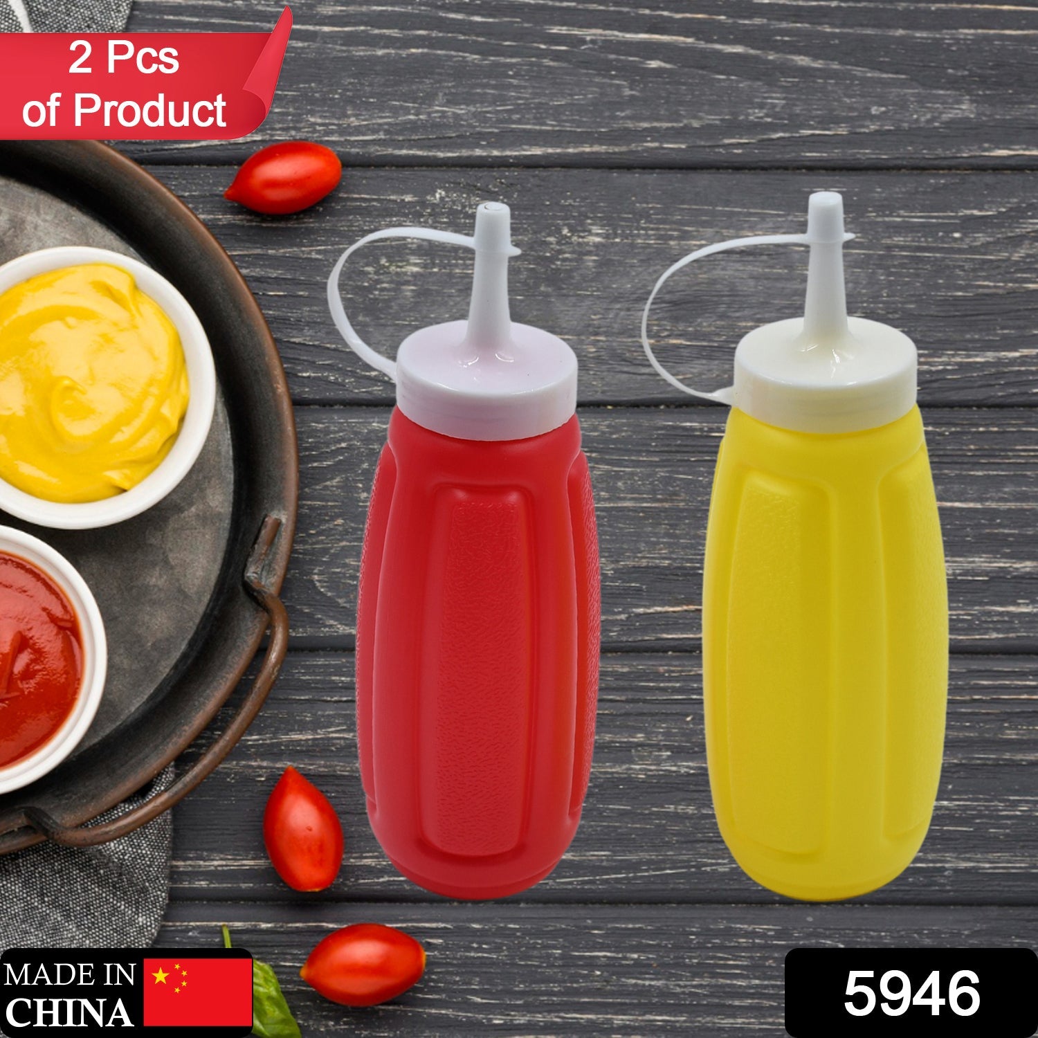 Plastic Squeeze Bottle Ketchup Mustard Honey Sauce Dispenser Bottle ( 2 Pc Set ) - Bhavnagar Deodap