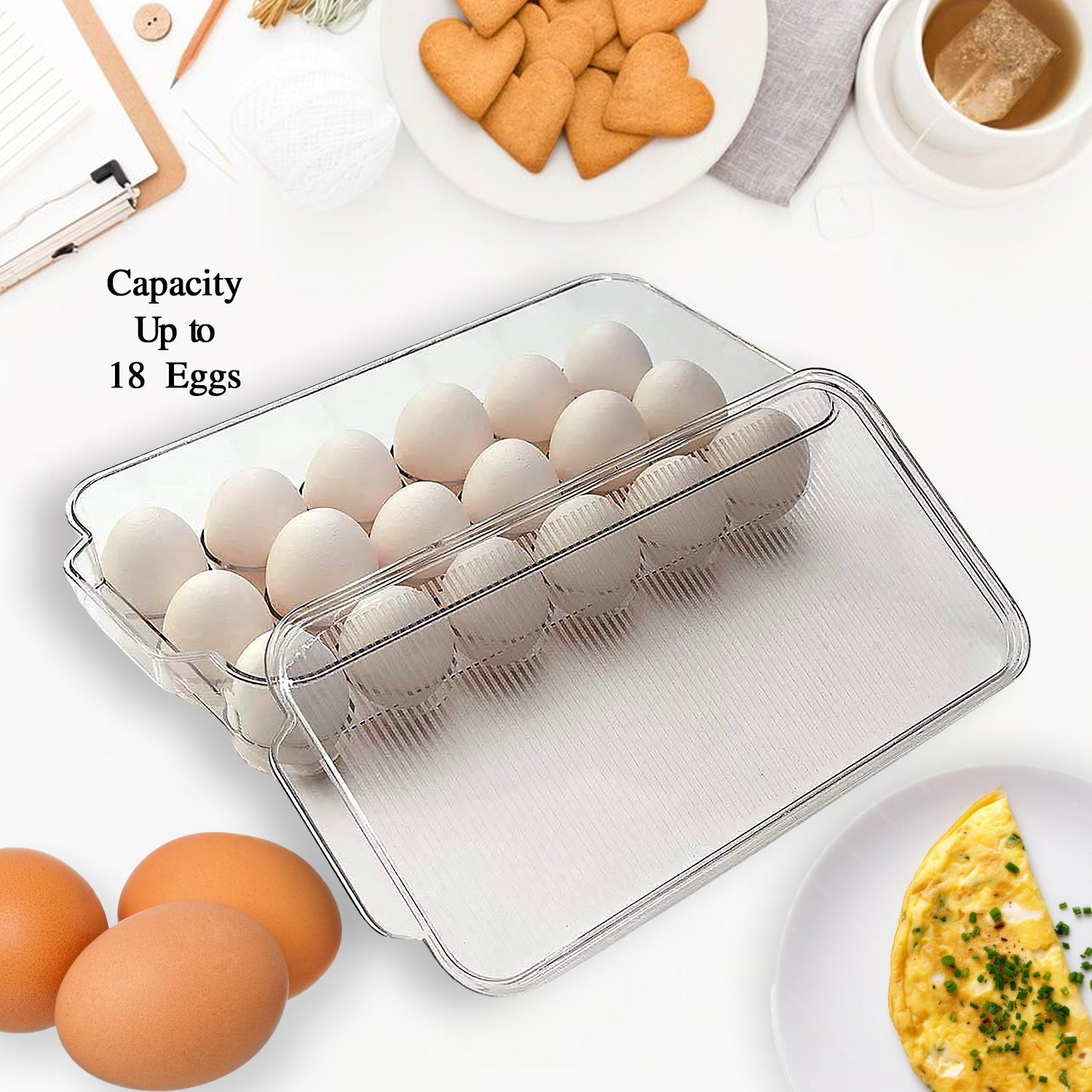Plastic 18 Cavity Egg Storage Box Or Egg Trays For Refrigerator With Lid & Handles High Quality, Rectangular Egg Tray Box For 18 Egg (1 Pc) - Bhavnagar Deodap