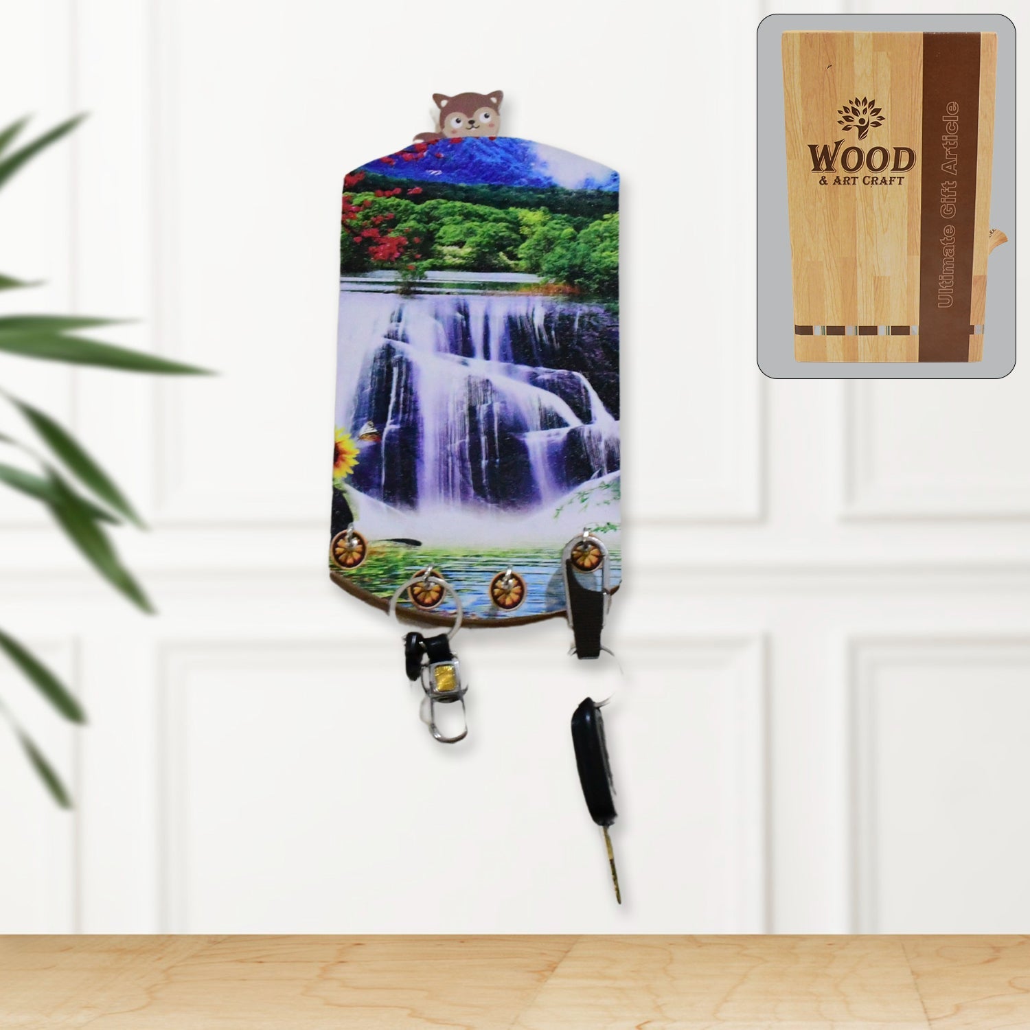 Decorative Wooden Vertical Scenery with Hooks for Wall Hanging - Bhavnagar Deodap