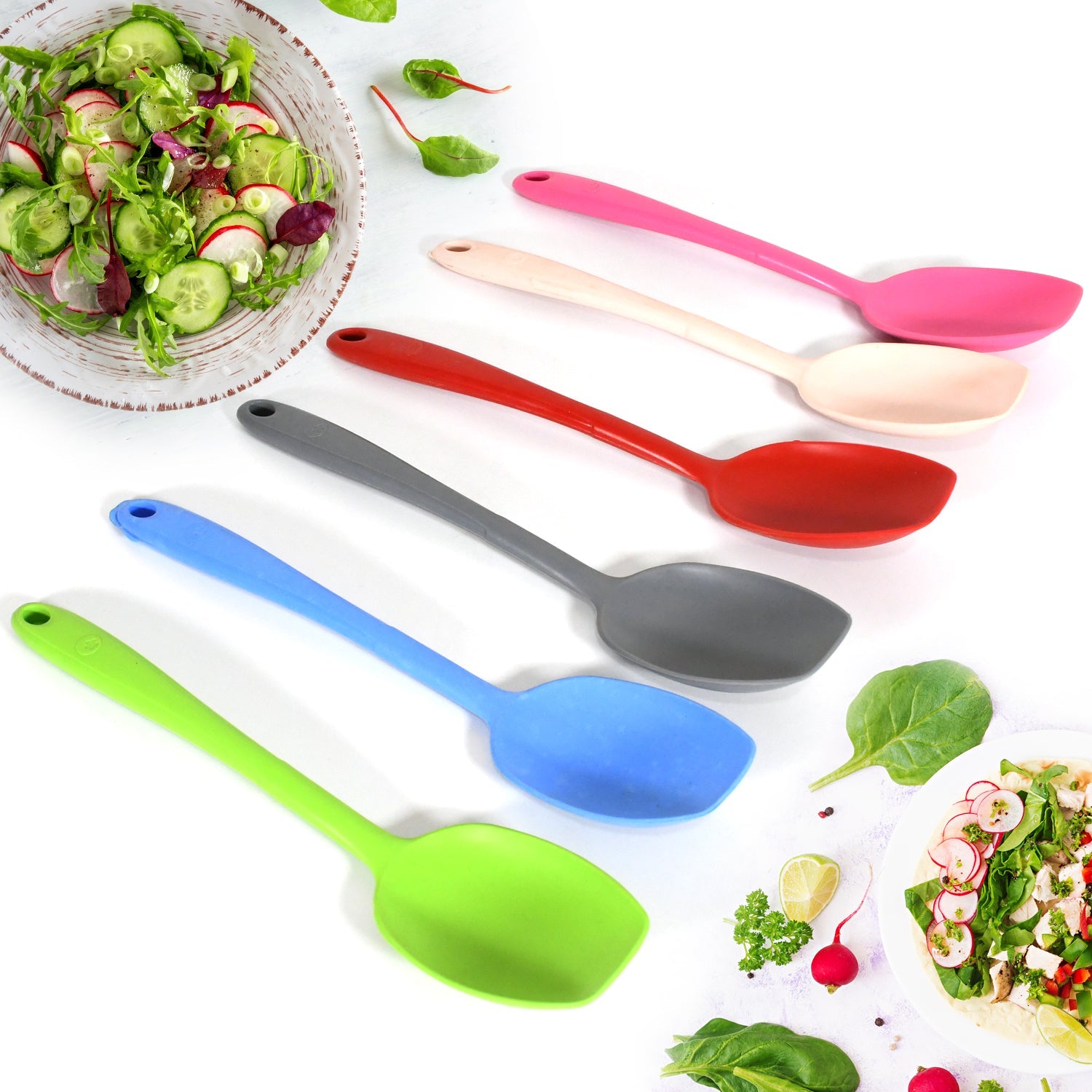 Multipurpose Silicone Spoon, Silicone Basting Spoon Non-Stick Kitchen Utensils Household Gadgets Heat-Resistant Non Stick Spoons Kitchen Cookware Items For Cooking and Baking (6 Pcs Set) - Bhavnagar Deodap