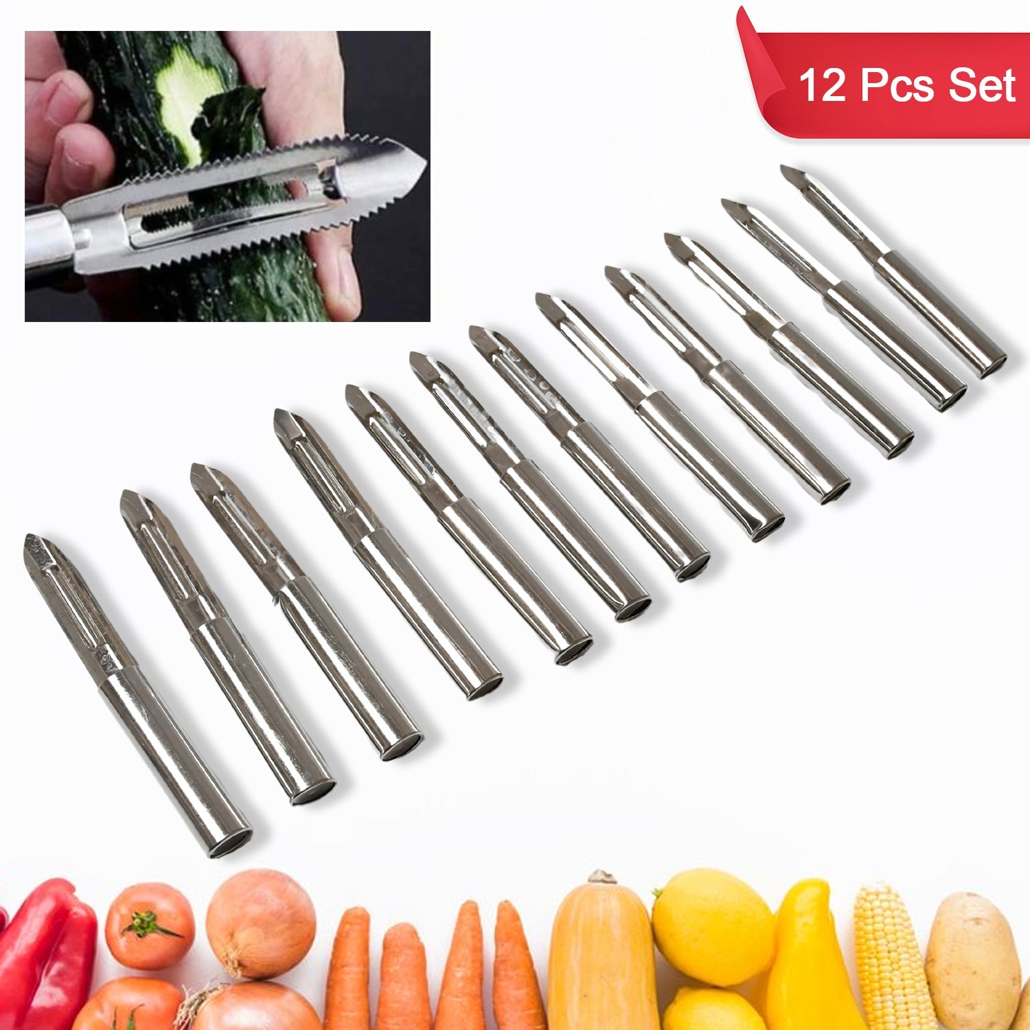 Multi-Purpose Stainless Steel Peeler With Handle For Vegetables, Potato Peeler, Carrot, grated, Suitable for Peeling and shredding Fruit and Vegetables Kitchen Accessories, Piller (12 Pcs Set)  - Bhavnagar Deodap