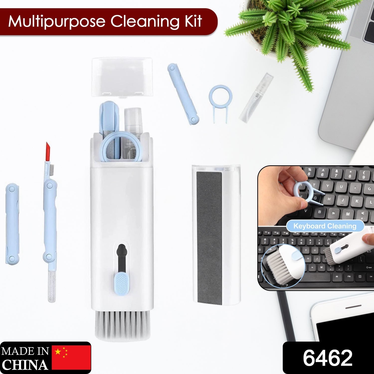 7 in 1 Electronic Cleaner kit, Cleaning Kit for Monitor Keyboard Airpods, Screen Dust Brush Including Soft Sweep, Swipe, Airpod Cleaner Pen, Key Puller and Spray Bottle   02 - Bhavnagar Deodap