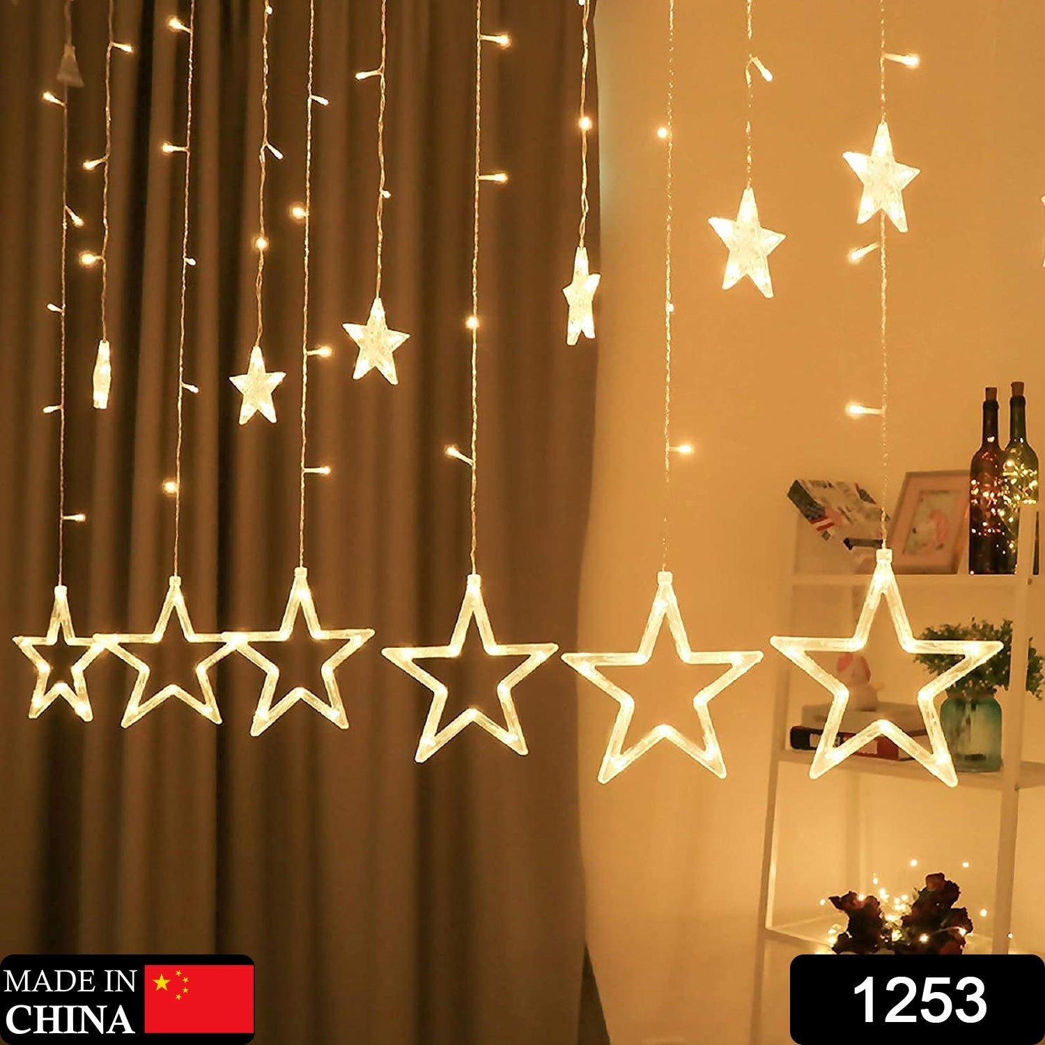 12 Stars Curtain String Lights, Window Curtain Lights with 8 Flashing Modes Decoration for Festivals-11 - Bhavnagar Deodap