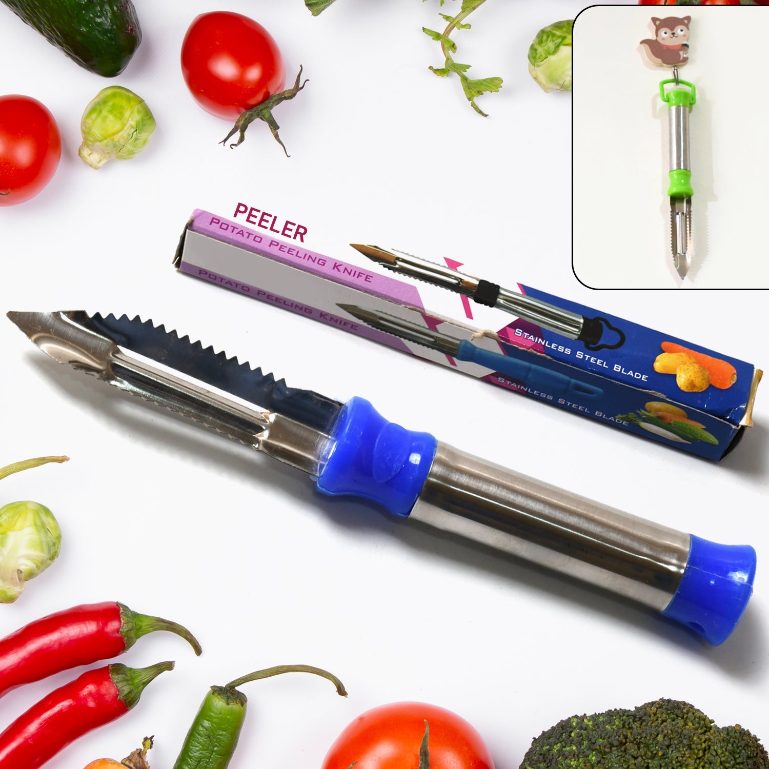 2in1 Multi-Purpose Stainless Steel Peeler With Hanging Ring For Vegetables, Potato Peeler, Carrot, grated, Suitable for Peeling and shredding Fruit and Vegetables Kitchen Accessories, Piller (1 pc)  - Bhavnagar Deodap