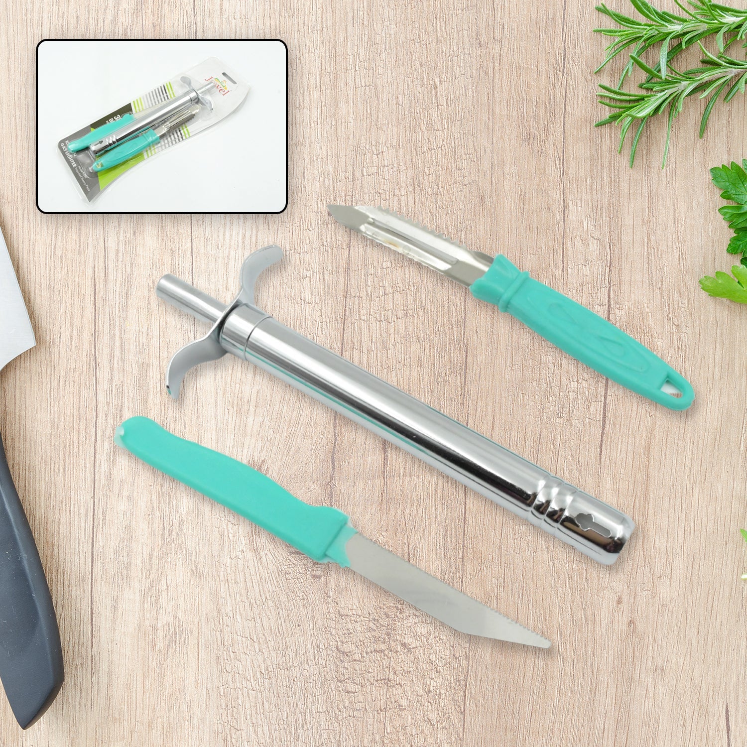 3 In 1 Kitchen Combo - Kitchen Lighter, Stainless Steel Knife and Peeler - Bhavnagar Deodap