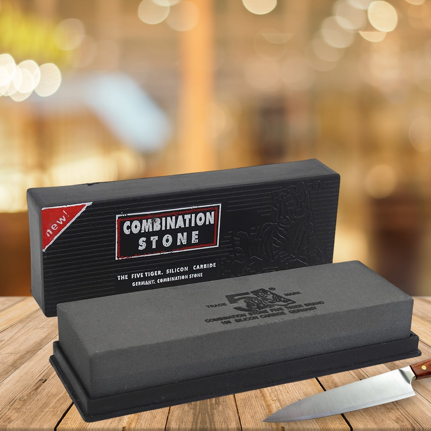 Silicon Carbide German Combination Stone, Dual Sided Stone for Knife and Tools Sharpening with Safety Case - Bhavnagar Deodap