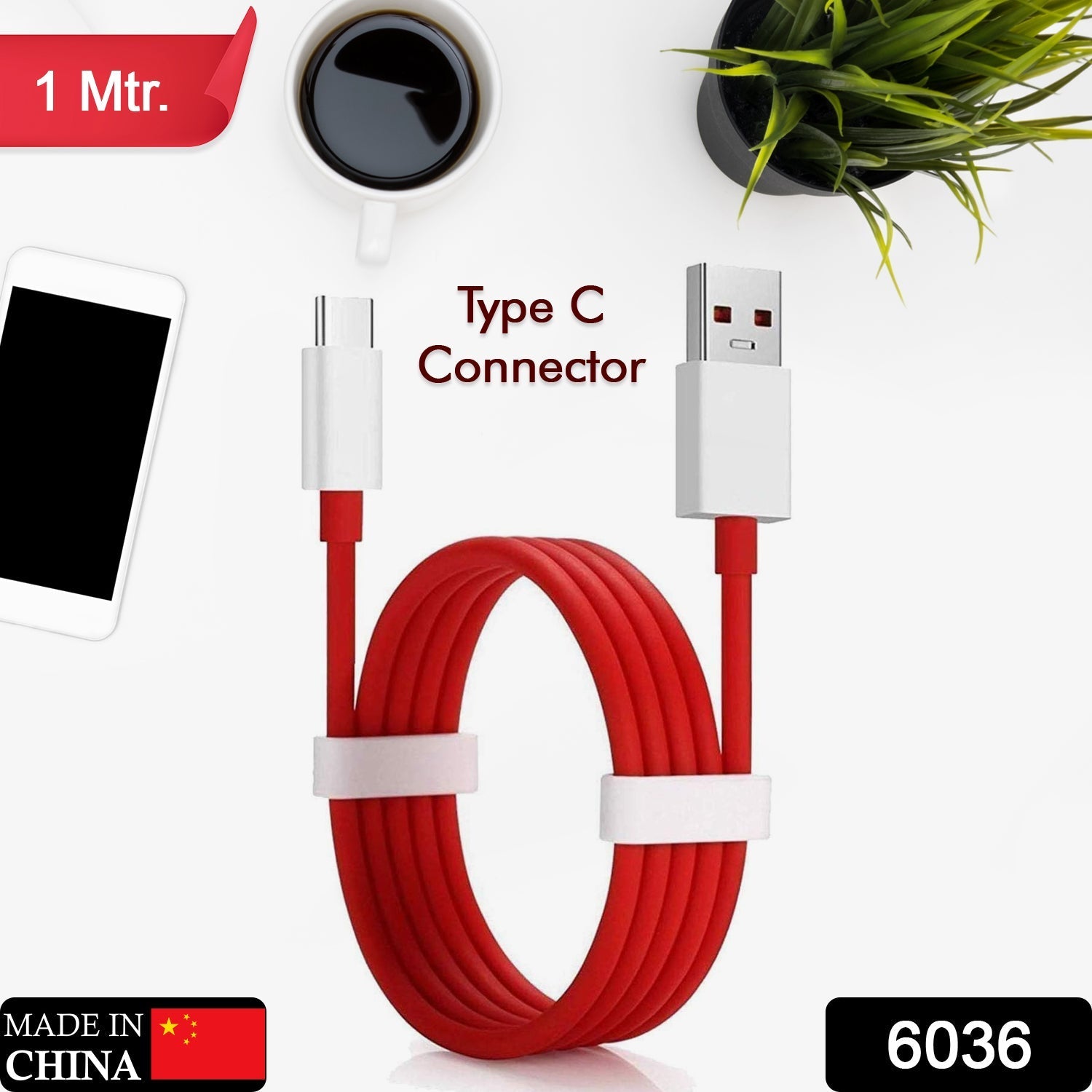 Data Transfer Cable For All C Type Mobile Use 1 Meter ( RED )
