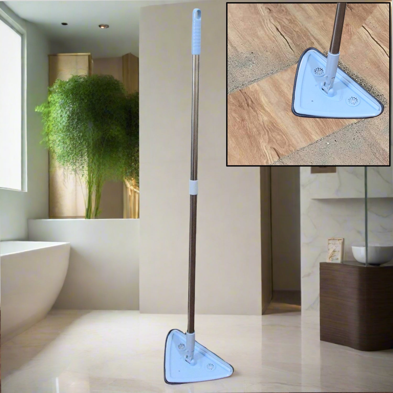 2 In 1 Extendable Triangle Mop Retractable Cleaning Mop Brush & Viper, 360 Degree Rotating Floors Wall Cleaning Mop Dust Mop with Telescopic Handle and Reusable Mop Heads (1 Pc) - Bhavnagar Deodap