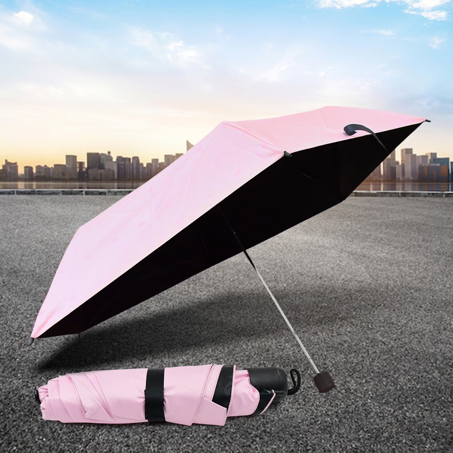 3-Fold Sun & Rain Protective Solid Foldable Umbrella, (1 Pc) - Bhavnagar Deodap