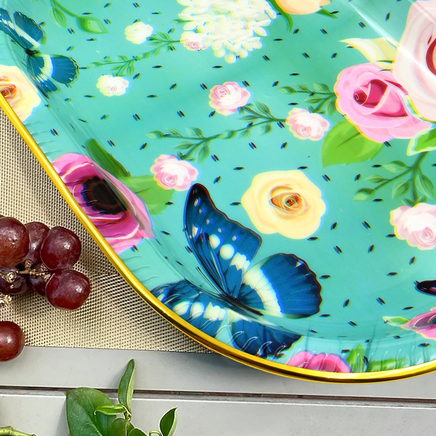 Big Plastic Flower Printed Design Serving Tray (1 Pc / 35 x 24 CM / Mix Color) - Bhavnagar Deodap
