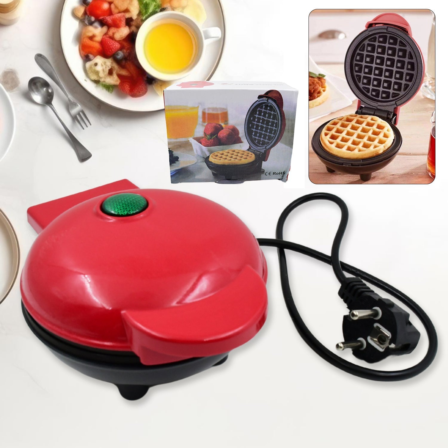 Mini Waffle Maker Machine Waffle Iron Home Appliances Kitchen Gift Easy To Clean, On-Stick Surfaces, Perfect Breakfast, Dessert, Sandwich, Pan Cakes, Paninis / Other Snacks Machine - Bhavnagar Deodap