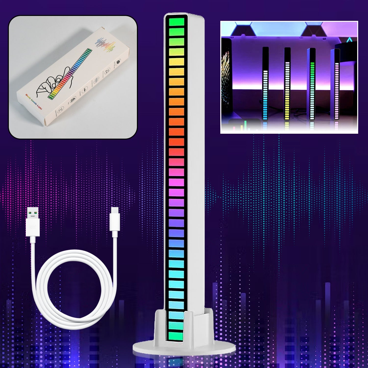 Rhythm Lights, AGC Automatic Gain Control 32 Colorful RGB Light Adjustable Pickup Rhythm Lights, RGB LED Voice-Activated Rhythm Light Car Home Sound Control Ambient Light (1 Pc) - Bhavnagar Deodap