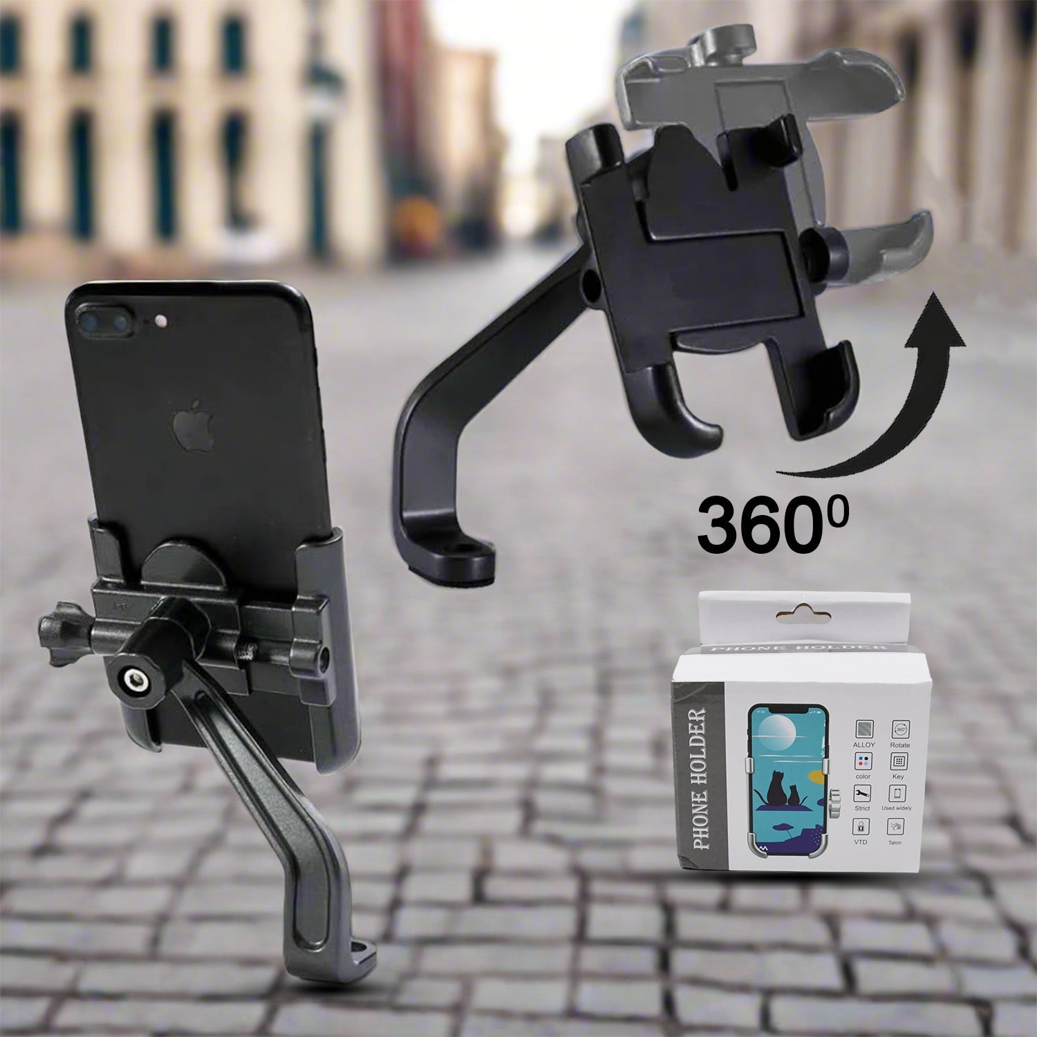 Full Metal Body Bike & Scooty 360 Degree Rotating Mobile Holder Stand for Bicycle, Motorcycle, Scooty for Maps and GPS Navigation Fits All Smartphones (1 Pc) - Bhavnagar Deodap