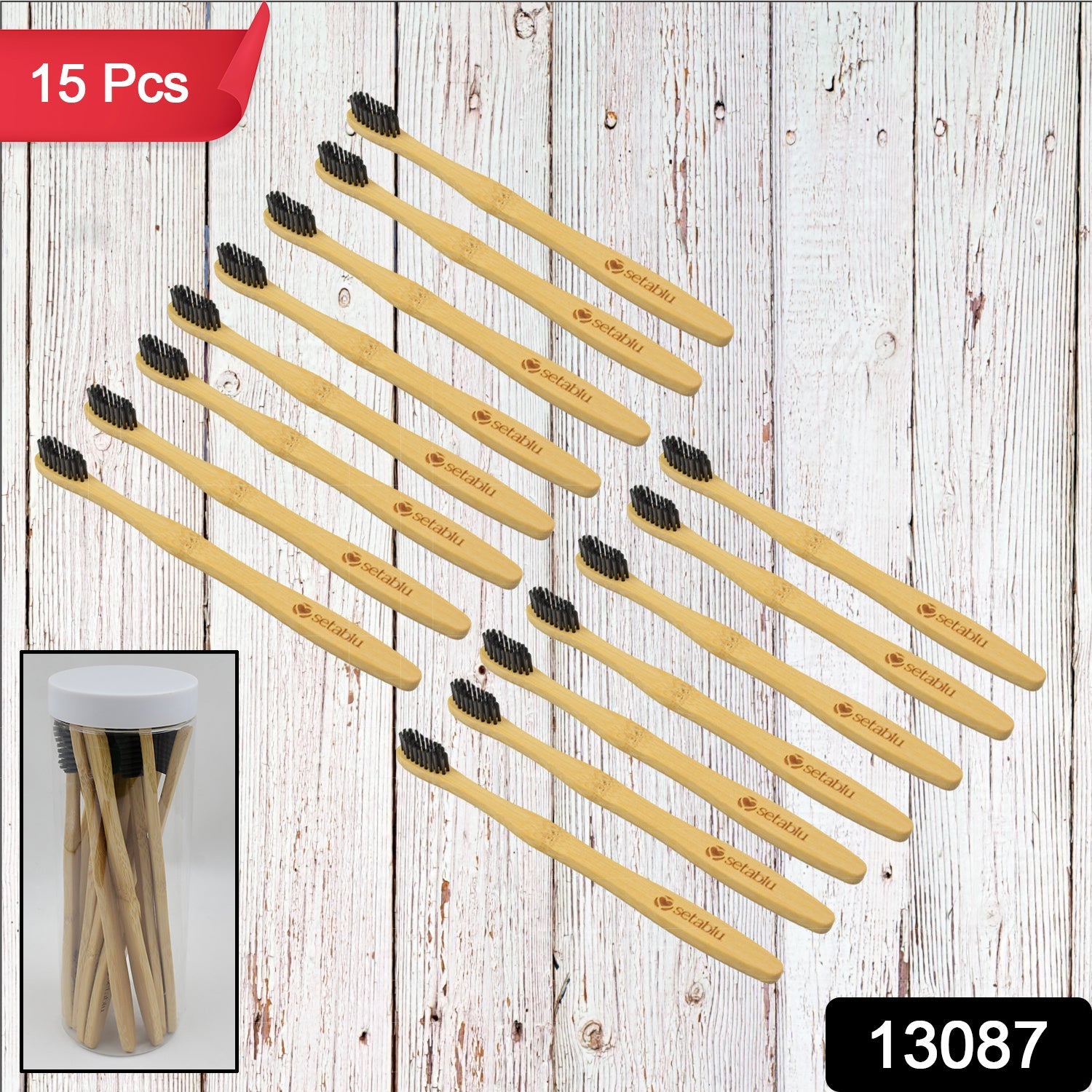 Bamboo Wooden Toothbrush Soft Toothbrush Wooden Child Bamboo Biodegradable Toothbrush, Manual Toothbrush for Adult, Kids (15 pcs set / With Round Box) - Bhavnagar Deodap