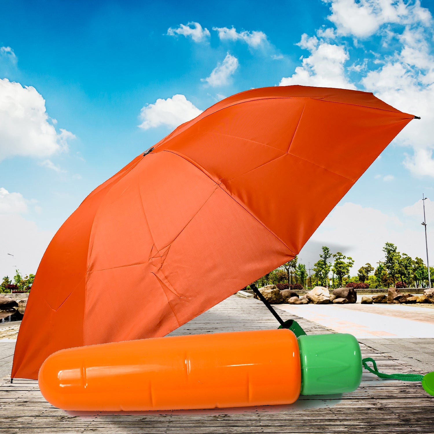 Vegetable shaped Folding Umbrella, Plastic Case Creative Fashion Folding Mini Sun Shade Rain Umbrella, Unique Umbrella, Sun & UV Protection, Cute Design (1 Pc) - Bhavnagar Deodap