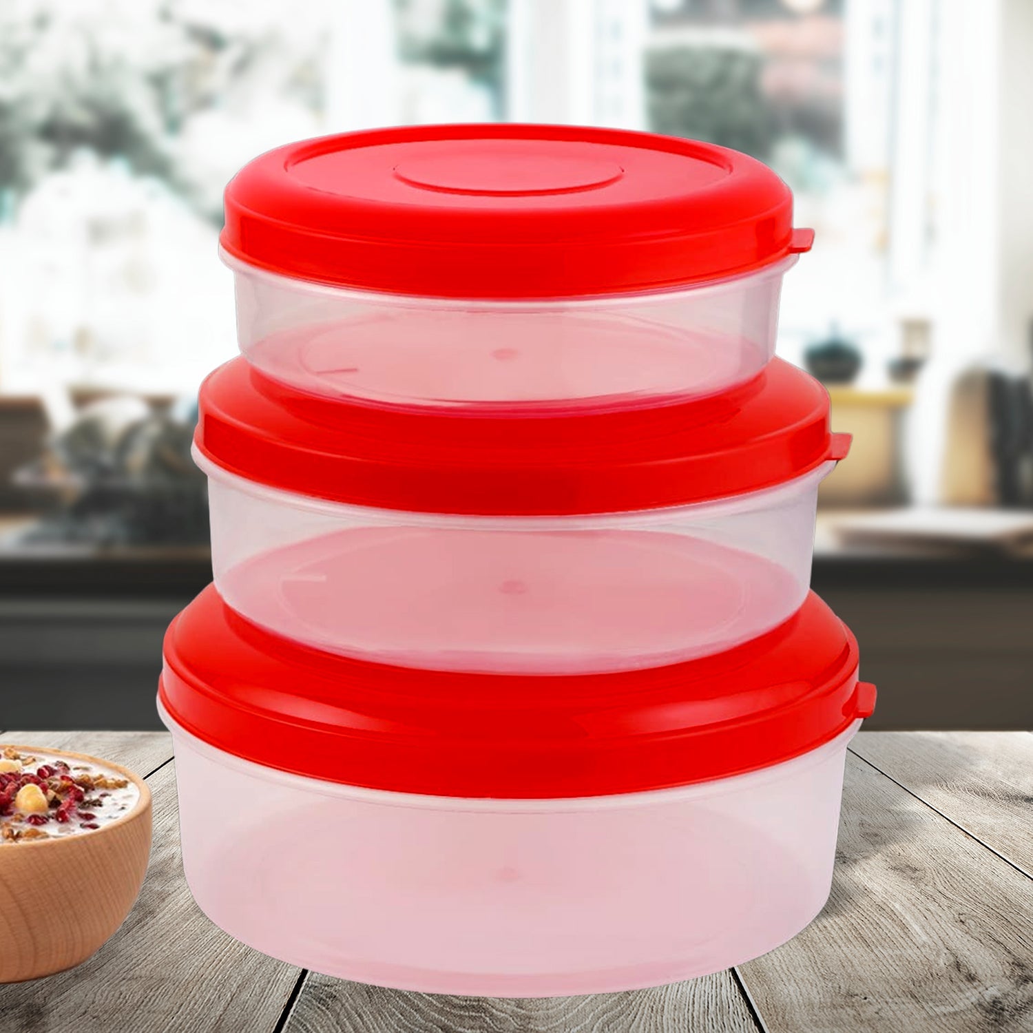 Heavy Plastic Material Stackable & Reusable Classic Round Plastic Big Storage Container Box For Kitchen & Home Organization (PACK OF 3) - Bhavnagar Deodap