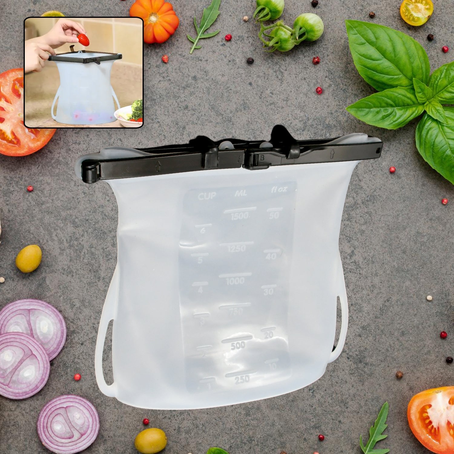 Reusable Silicone Food Storage Bag Set Leakproof Lock Reusable Flat Bottom Freezer Bags, Sandwich Bags, Silicone Food Grade Kids Snack Bags, BPA Free Microwave Dishwasher Safe (1 Pc) - Bhavnagar Deodap