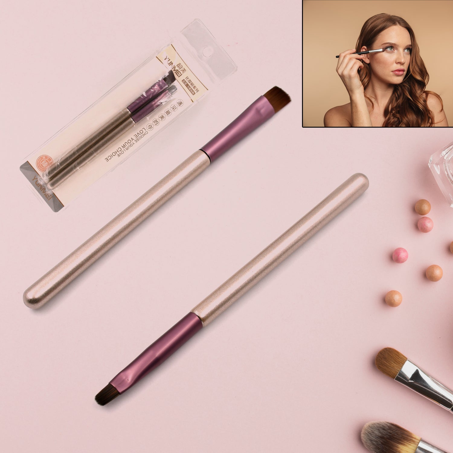 Travel Portable Mini Eye Makeup Brush, Apply Eyeshadow Eyeliner Eyebrow Brush Makeup Tools for eyeliner girl (2 Pc Set) - Bhavnagar Deodap