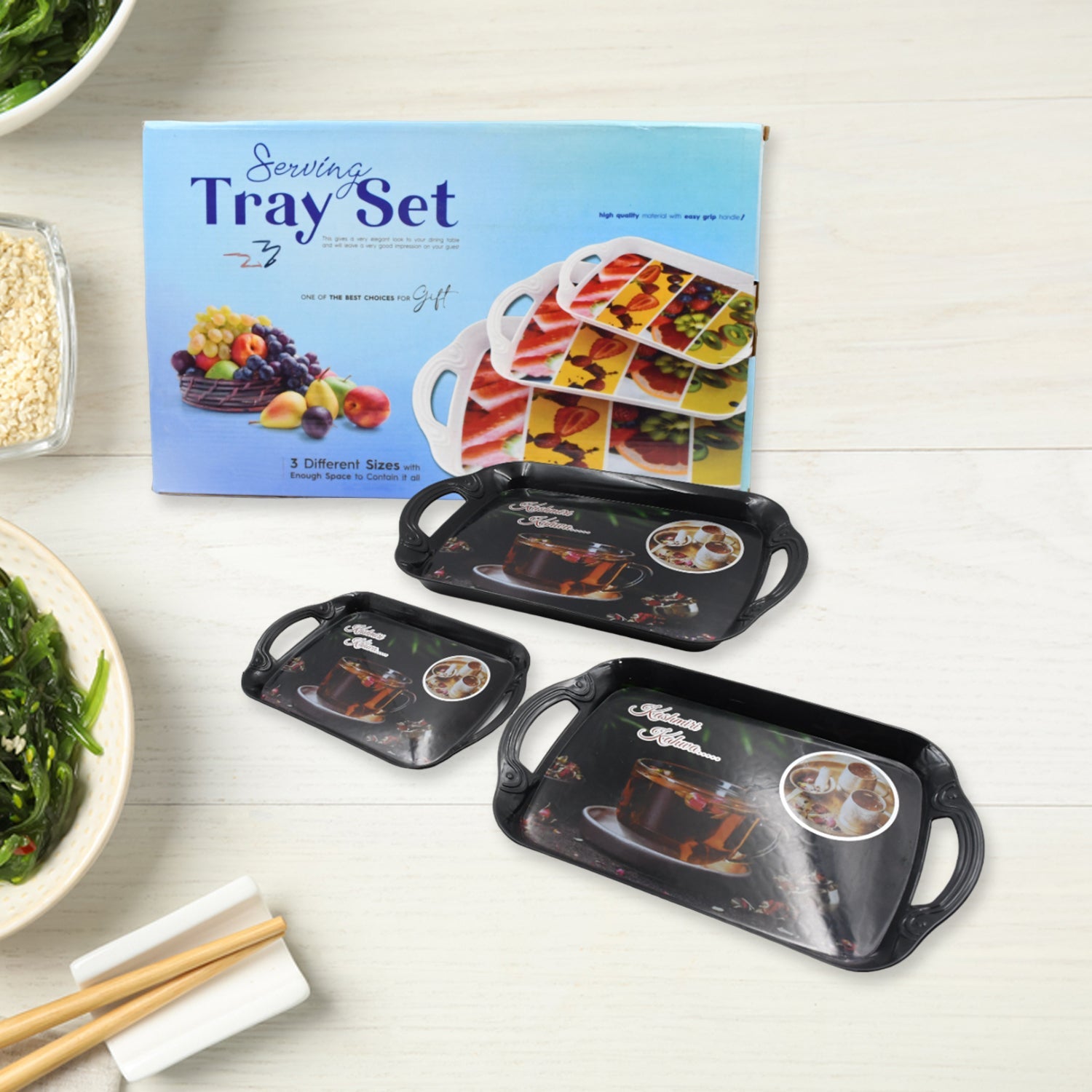 Serving Tray Set  (Pack of 3 Pcs) (Small, Medium, Large) (Multicolour) - Bhavnagar Deodap