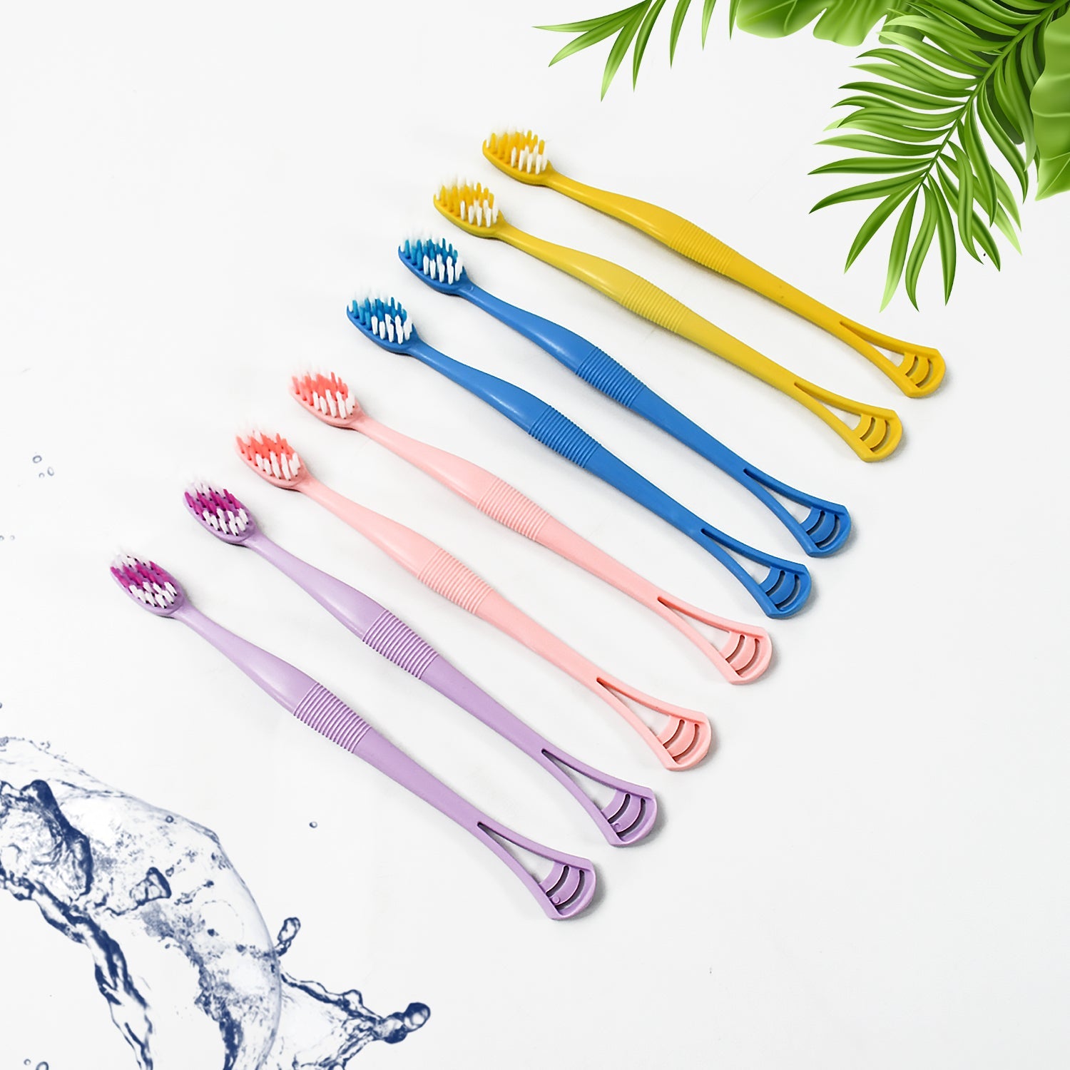 2-in-1 Tooth Brush with Tongue Scraper, Soft Bristle & Long Handle (8Pcs) Soft Toothbrush - Bhavnagar Deodap