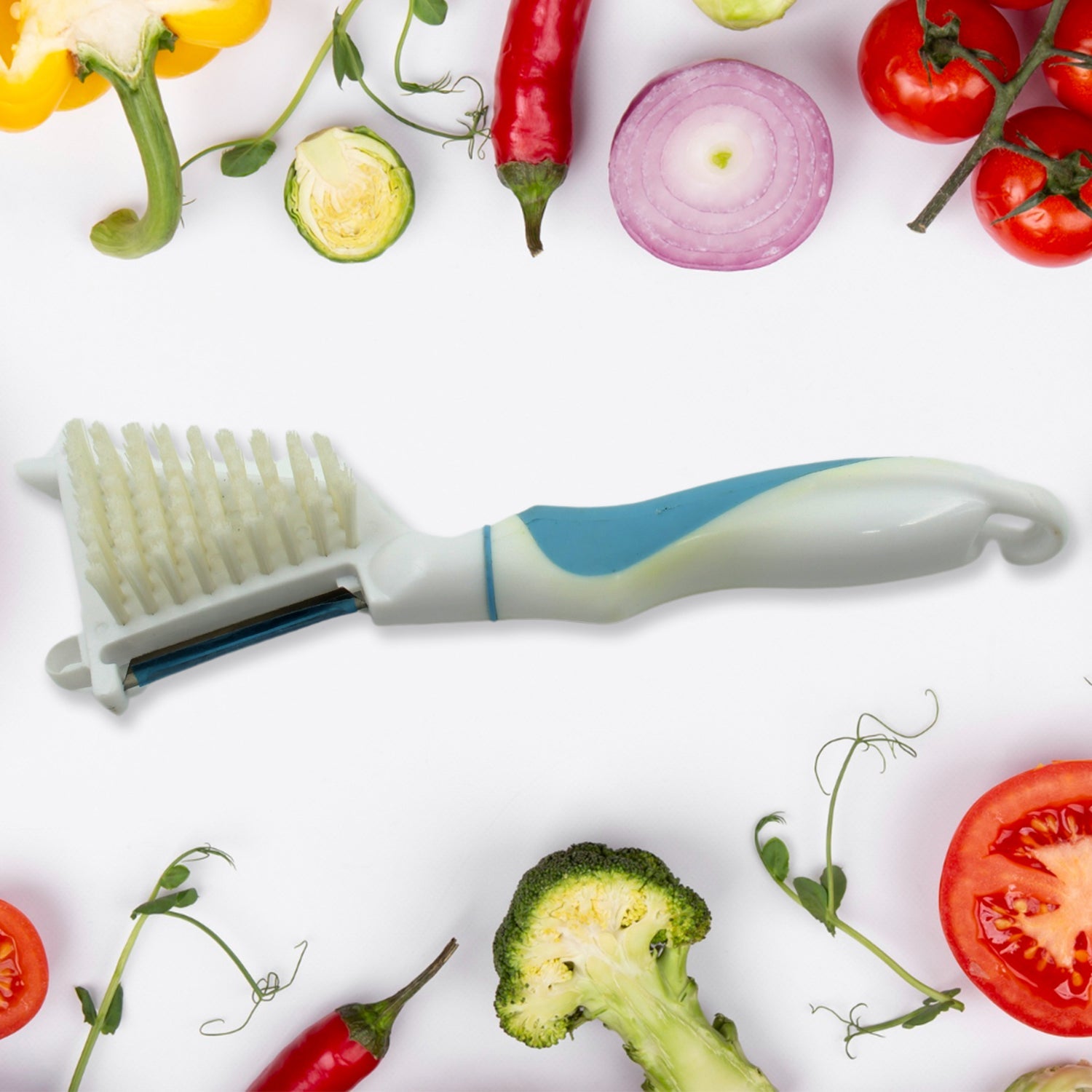 Multipurpose Peeler Brush, Vegetable Peeler with Brush, Multifunctional Fruits and Vegetable Cleaning Brush, Stainless Steel Potato Peelers, Home Kitchen Peeler with Long Handle (1 Pc ) - Bhavnagar Deodap