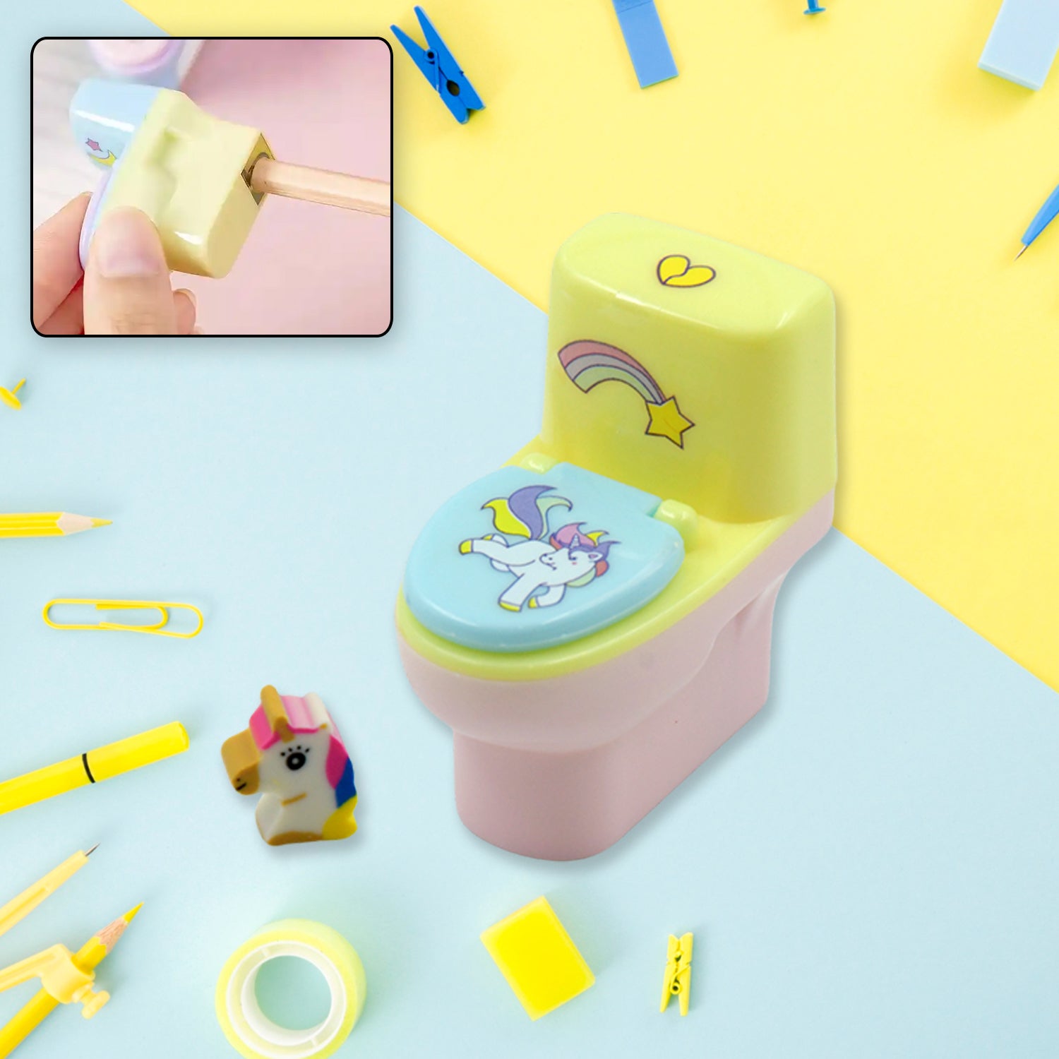 Fun & Functional! Toilet Pencil Sharpener with Eraser (2 Pc Set) - Bhavnagar Deodap