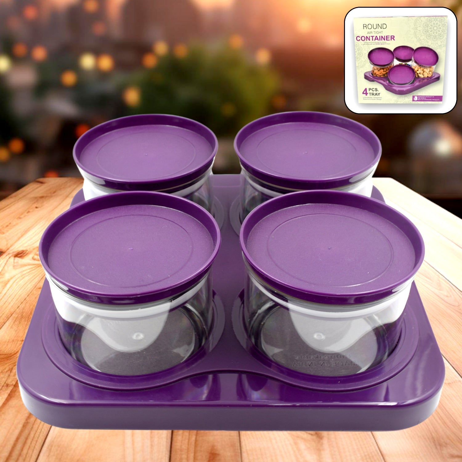 Airtight Plastic 4 Pc Storage Container Set, With Tray Dry Fruit Plastic Storage Container Tray Set With Lid & Serving Tray For Kitchen - Bhavnagar Deodap