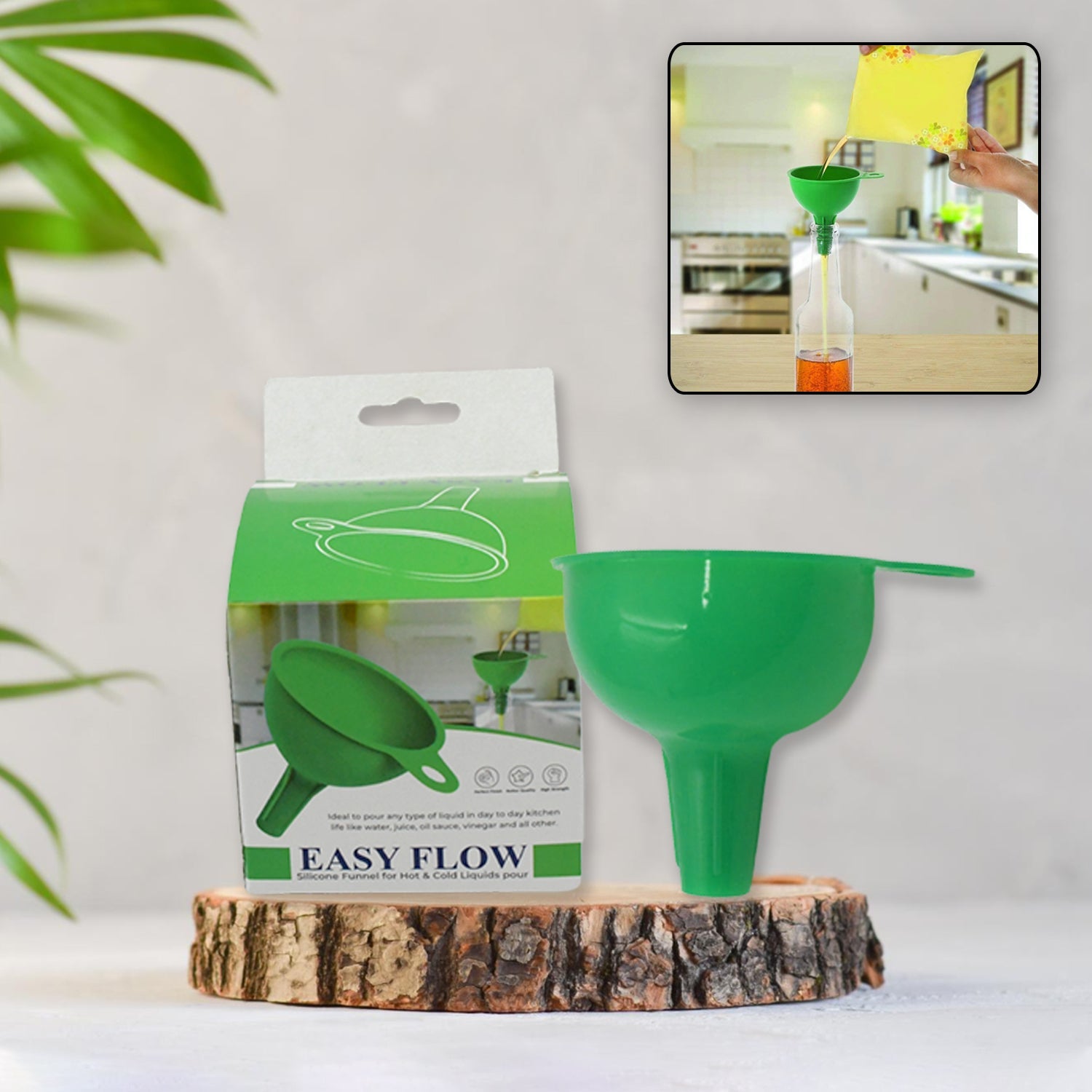 Silicone Funnel For Pouring Oil, Sauce, Water, Juice And Small Food-Grains (1 Pc Green) - Bhavnagar Deodap