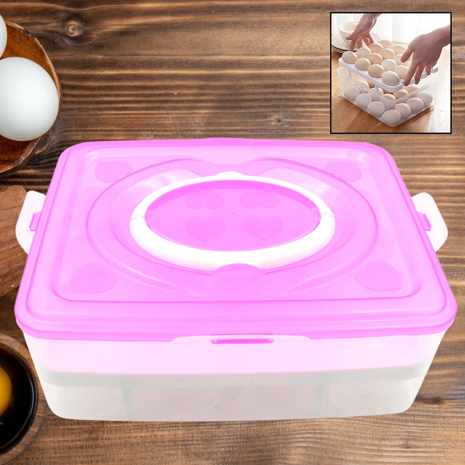 2Layer, 32 Grid Egg Tray with Lid Egg Carrier Holder for Refrigerator, Camping Food Storage Container with Handle (1 Pc ) - Bhavnagar Deodap