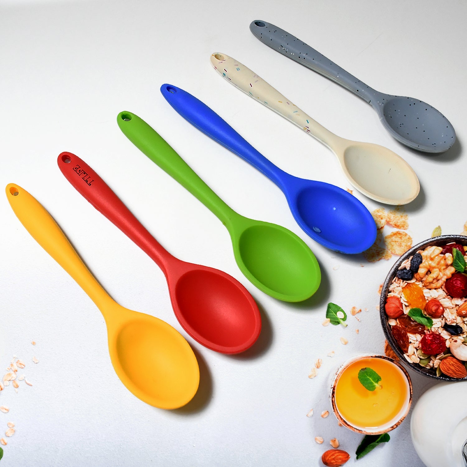 Multipurpose Silicone Spoon, Silicone Basting Spoon Non-Stick Kitchen Utensils Household Gadgets Heat-Resistant Non Stick Spoons Kitchen Cookware Items For Cooking and Baking (6 Pcs Set) - Bhavnagar Deodap