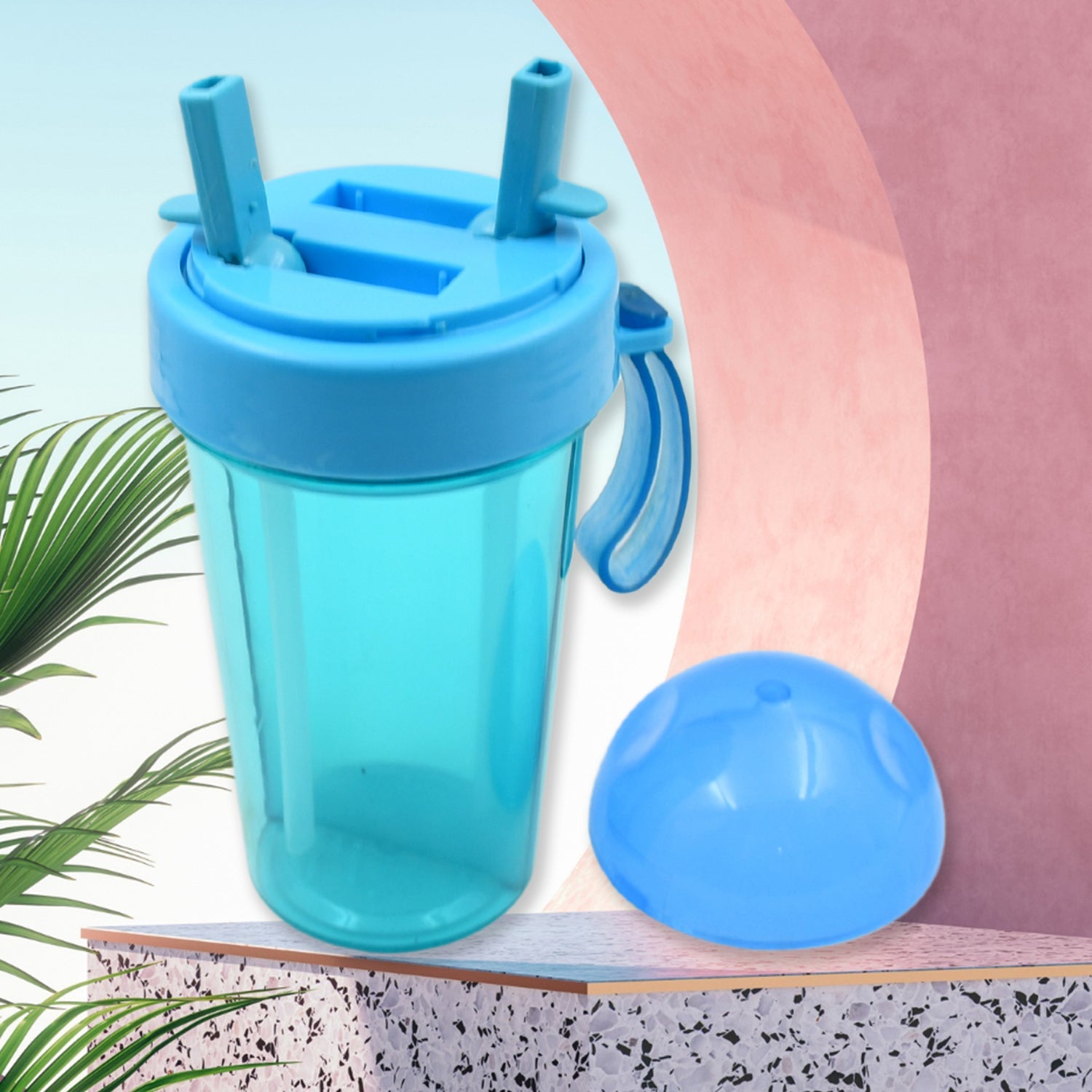 2 Drinks in 1 Cup Water Bottle, Stable Sturdy Dual Use Bottle 2 Straws for Shopping Travel for Outdoor Activities (1 Pc) - Bhavnagar Deodap