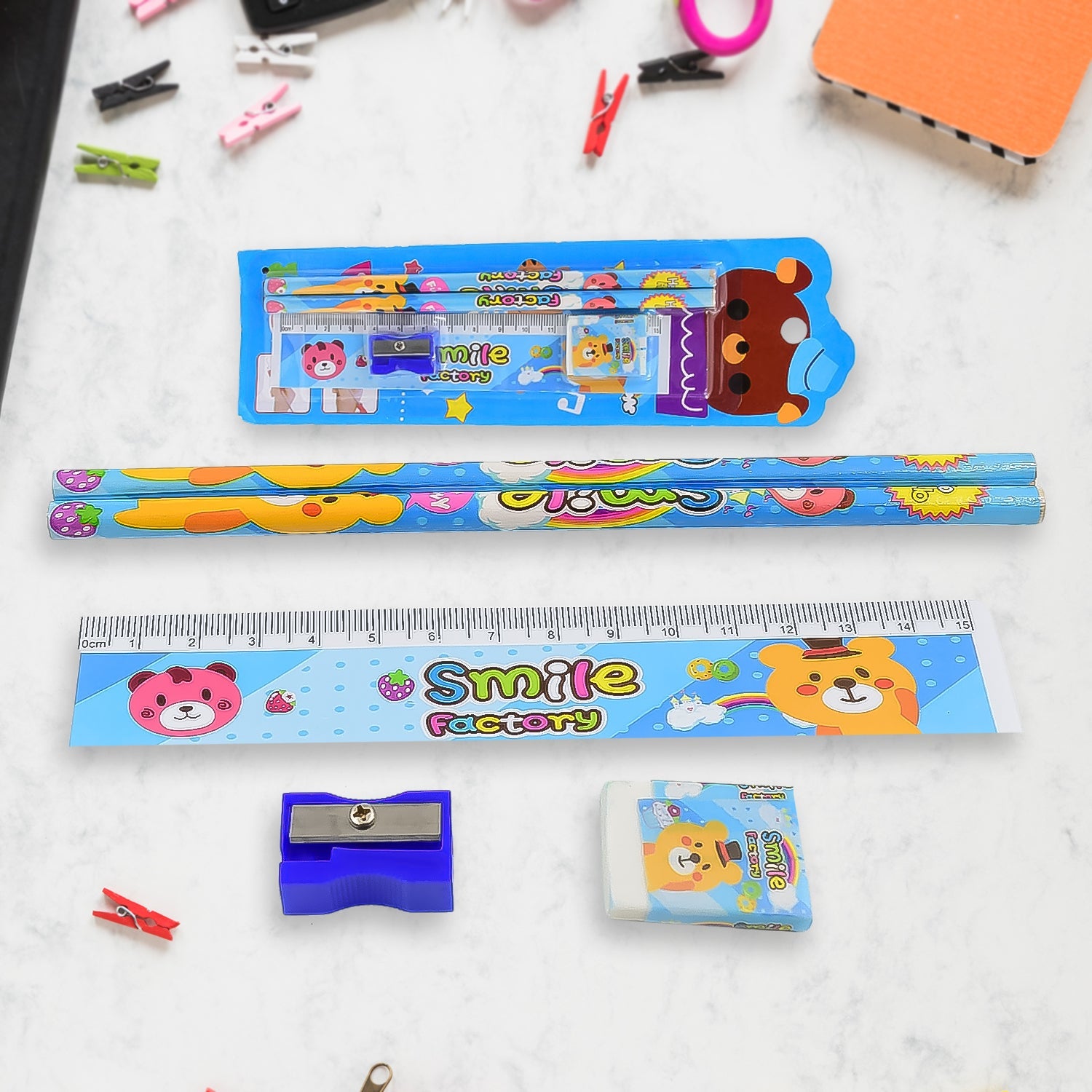 Cartoon Wooden Pencil Set for Kids Boys Return Gifts Birthday Party Space Stationary Set Pencil Eraser Sharpener Combo Kit for Kids Boys (Mix Color / 1 Set) - Bhavnagar Deodap