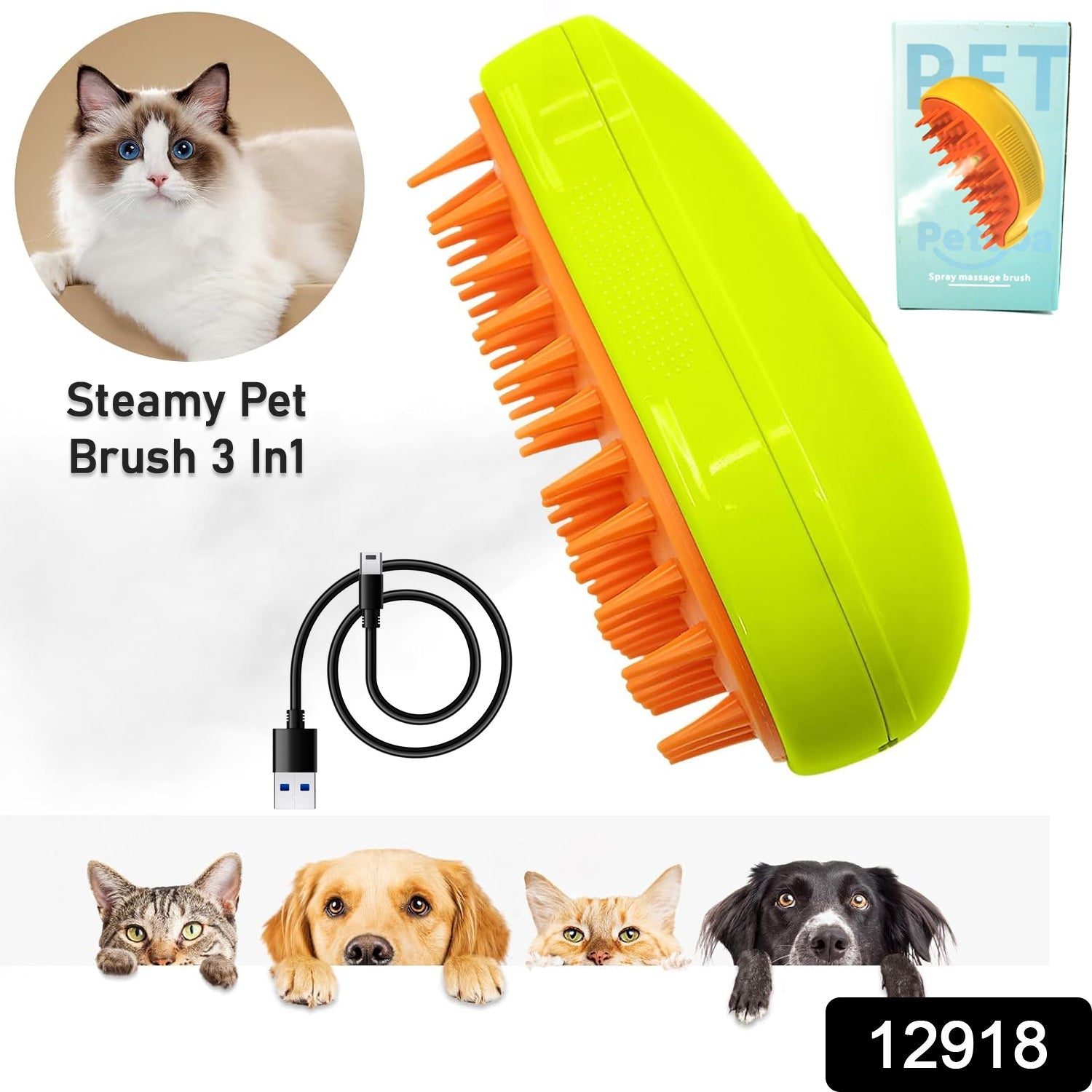 3 In1 Cat Steamy Brush, Self Cleaning Steam Cat Brush Cat Steamer Brush for Massage Cat Grooming Brush Pet Hair Removal Comb for Cat and Dog, for Removing Tangled and Loose Hair - Bhavnagar Deodap