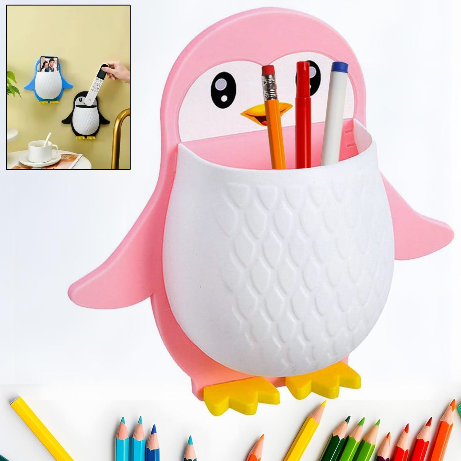 Penguin Storage Box, Adhesive Remote Case, Electric Toothbrushes Holder, Universal Controller Holder, Wall Nightstand, Office Plastic Wall Mount - Bhavnagar Deodap