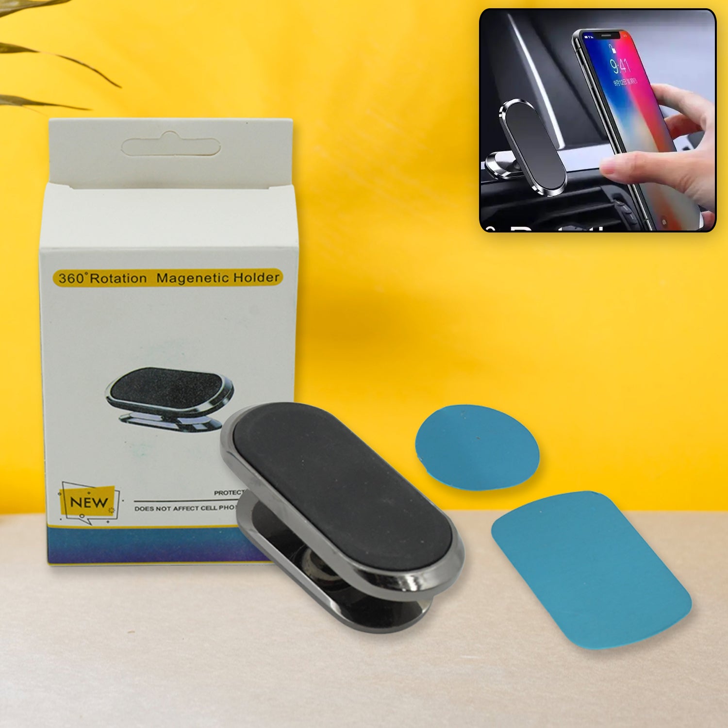 Magnetic Phone Mount/Holder for Car, Super Strong Magnet Universal Car Mount, Dashboard 360° Rotation for Car, Desk, Office, Home & Kitchen for All Smart phones (1 Pc) - Bhavnagar Deodap