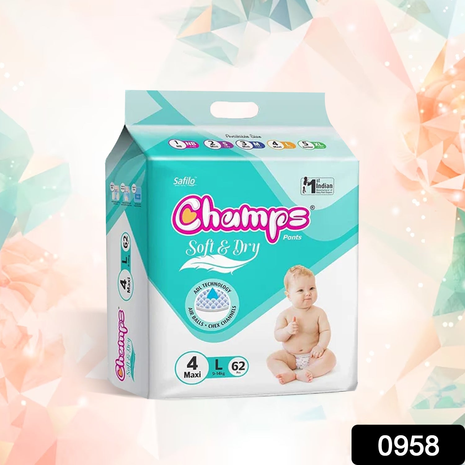 Champs Soft and Dry Baby Diaper Pants 62 Pcs (Large Size  L62) - Bhavnagar Deodap