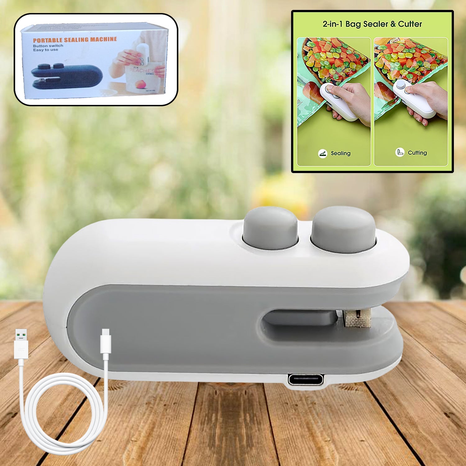 Mini Bag Sealer, 2 in 1 Seal & Cutter Heat Sealers, TYPE-C USB Charging Portable Bag Reseller, Handle Food Sealer, Sealing Machine for Food Storage Plastic Bags Snacks Keep Food Fresh - Bhavnagar Deodap