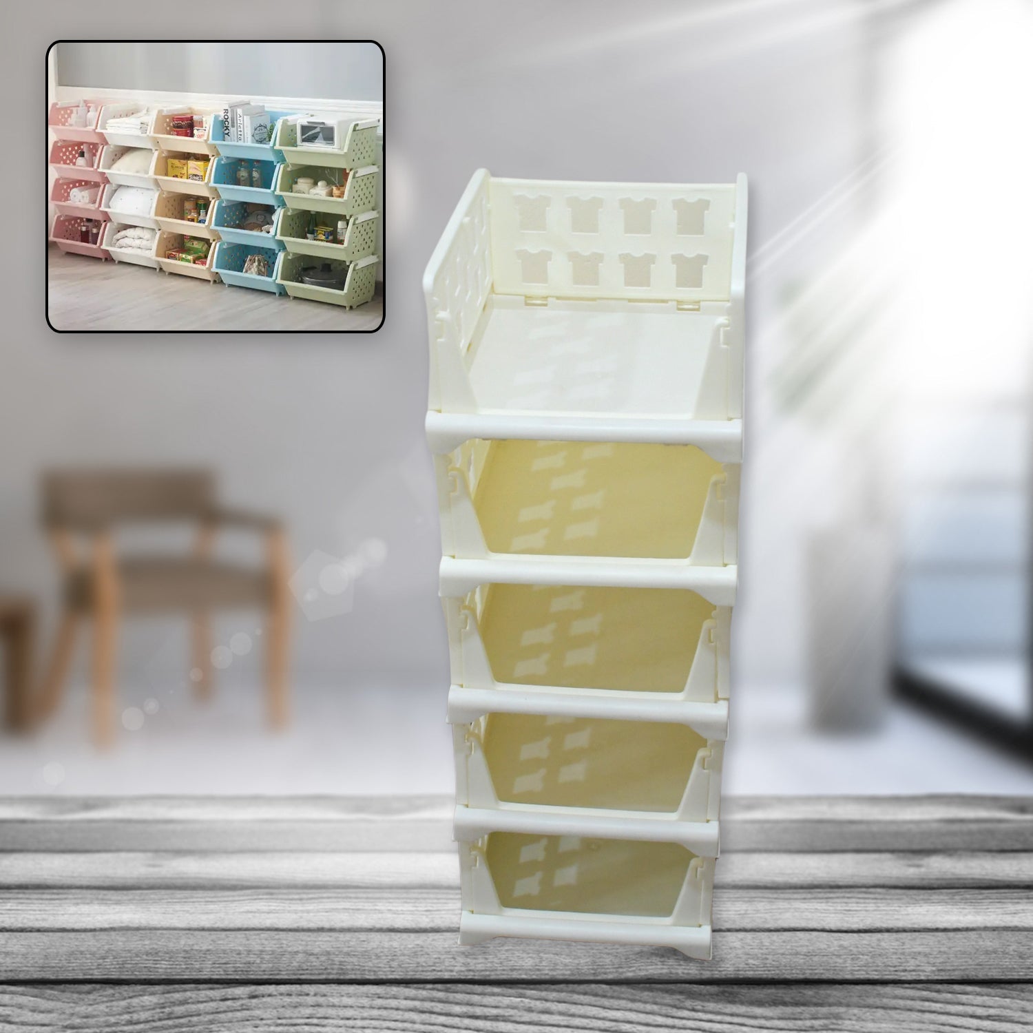 5 Layer Stackable Multifunctional Storage,for Clothes Foldable Drawer Shelf Basket Utility Cart Rack Storage Organizer Cart for Kitchen, Pantry Closet, Bedroom, Bathroom, Laundry (5 Layer 1 Pc) - Bhavnagar Deodap