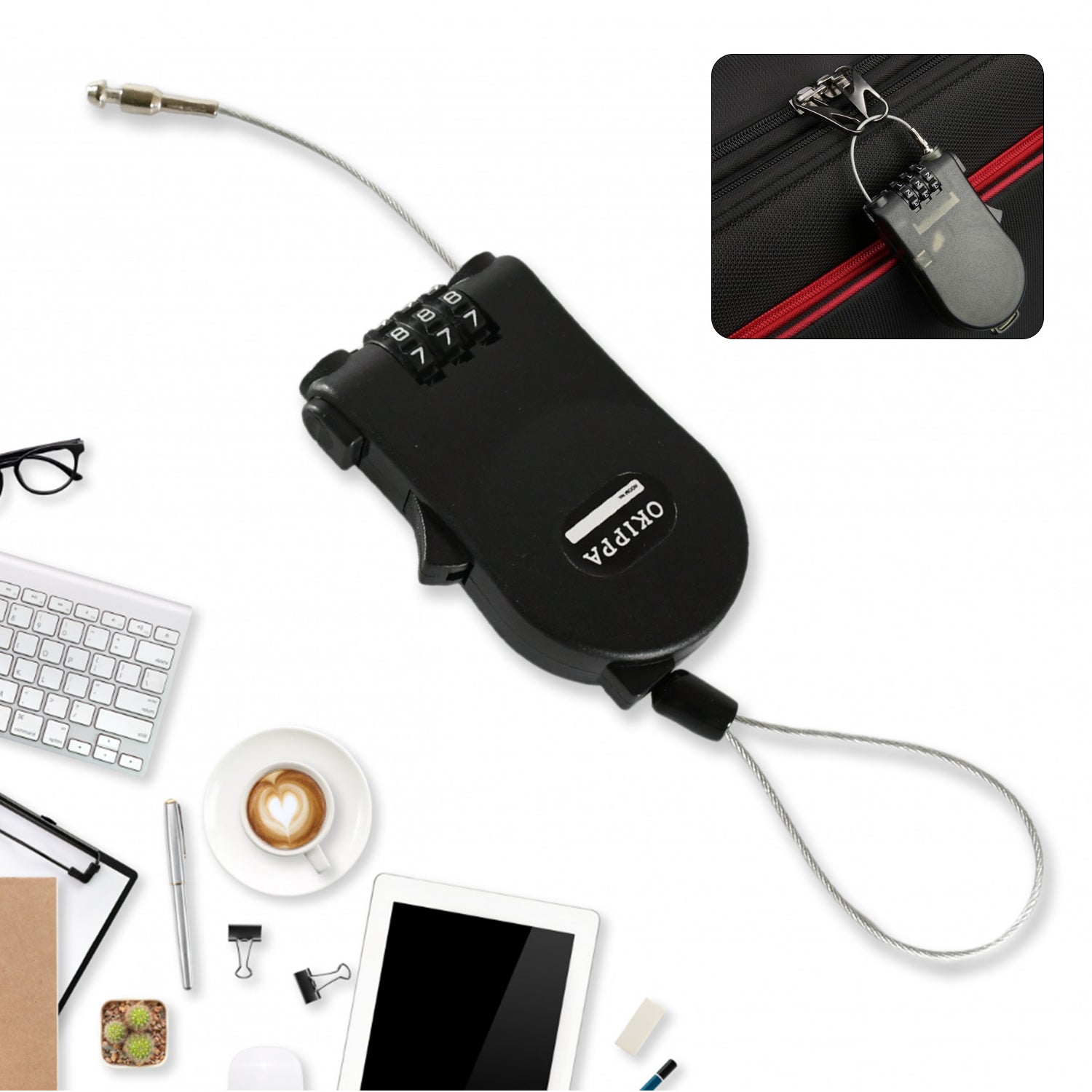 Multifunctional cable lock with number code for travel, sports Etc. Retractable Wire Lock,Wire Black Shell Combination Password. - Bhavnagar Deodap