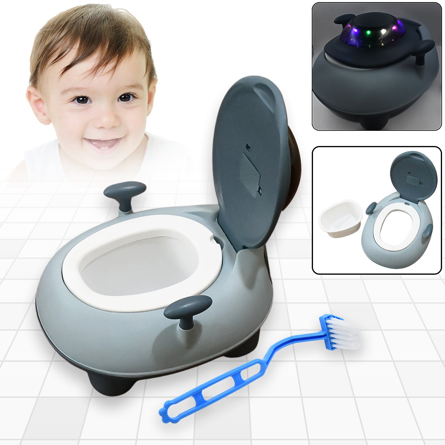 BABY PORTABLE LIGHTING & MUSIC TOILET, BABY POTTY TRAINING SEAT BABY POTTY CHAIR FOR TODDLER BOYS GIRLS POTTY SEAT FOR 1+ YEAR CHILD - Bhavnagar Deodap