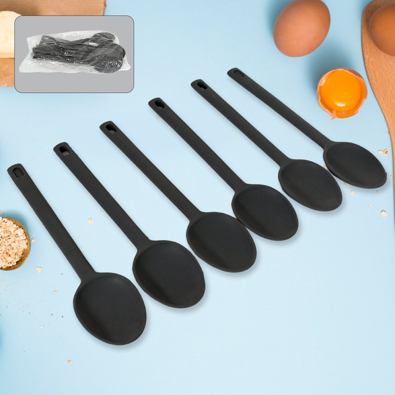 Multipurpose Silicone Spoon, Silicone Basting Spoon Non-Stick Kitchen Utensils Household Gadgets Heat-Resistant Non Stick Spoons Kitchen Cookware Items For Cooking and Baking (6 Pcs Set) - Bhavnagar Deodap