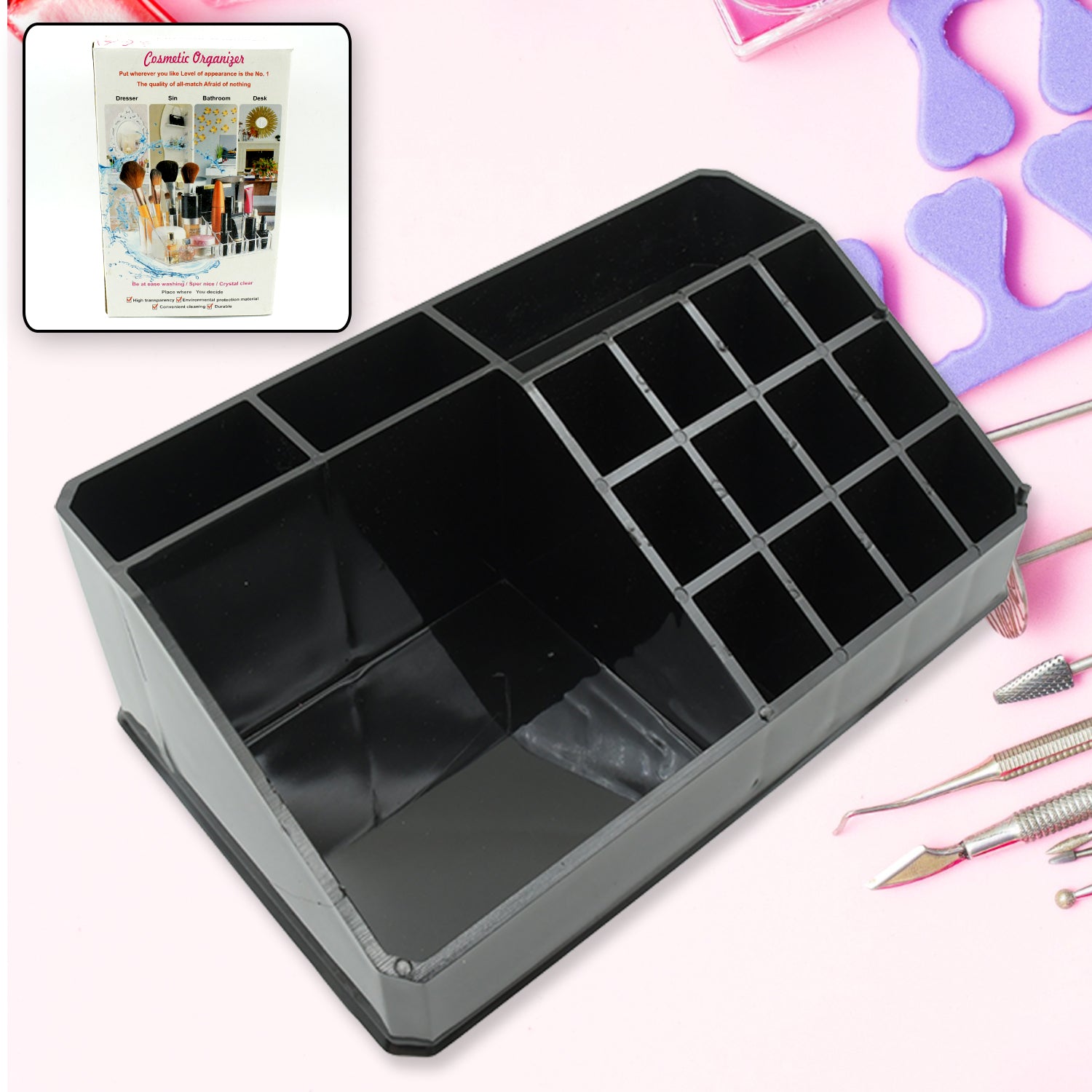 Cosmetic Organiser 16 Compartment Cosmetic Makeup Storage Organiser Box - Bhavnagar Deodap